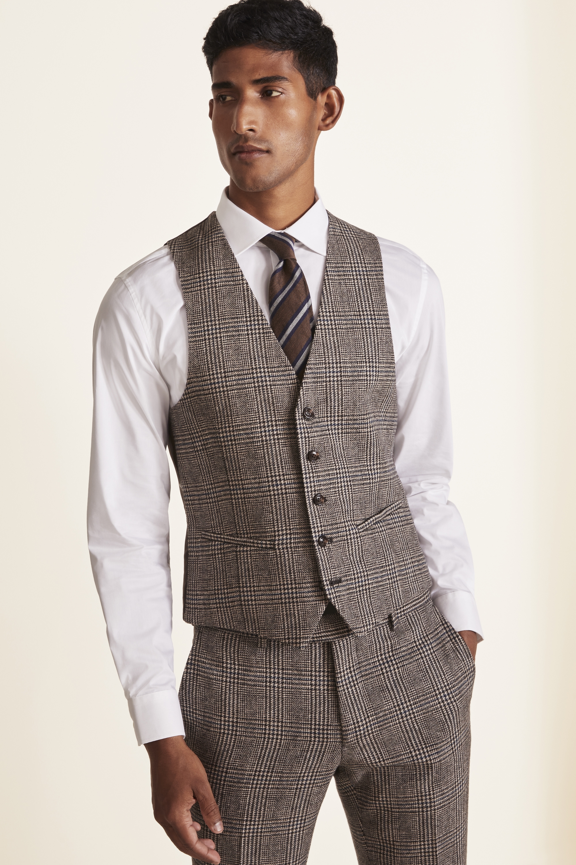 Vintage Brown Tweed Check Mens Formal Business Waistcoat Slim Fit Casual Vests++ 