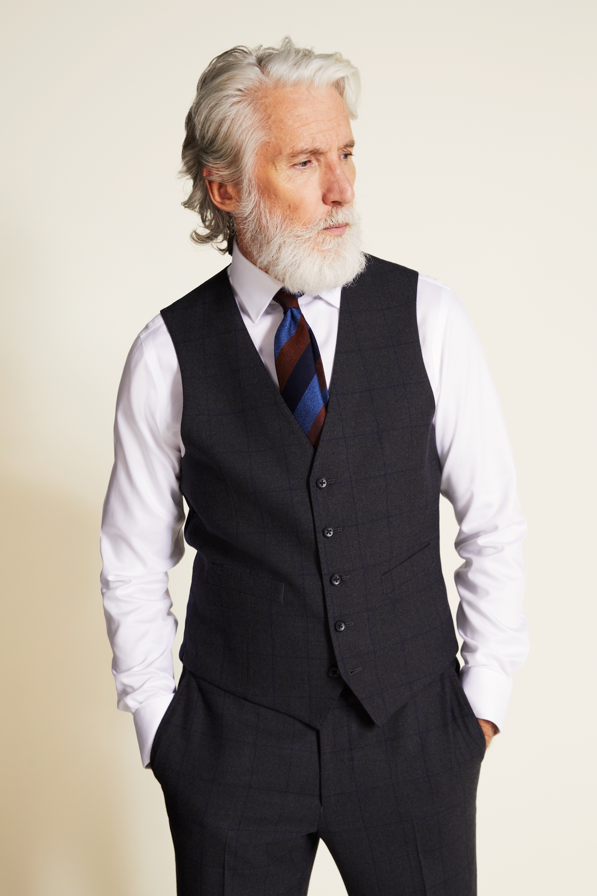 Tailored Fit Grey Check Waistcoat