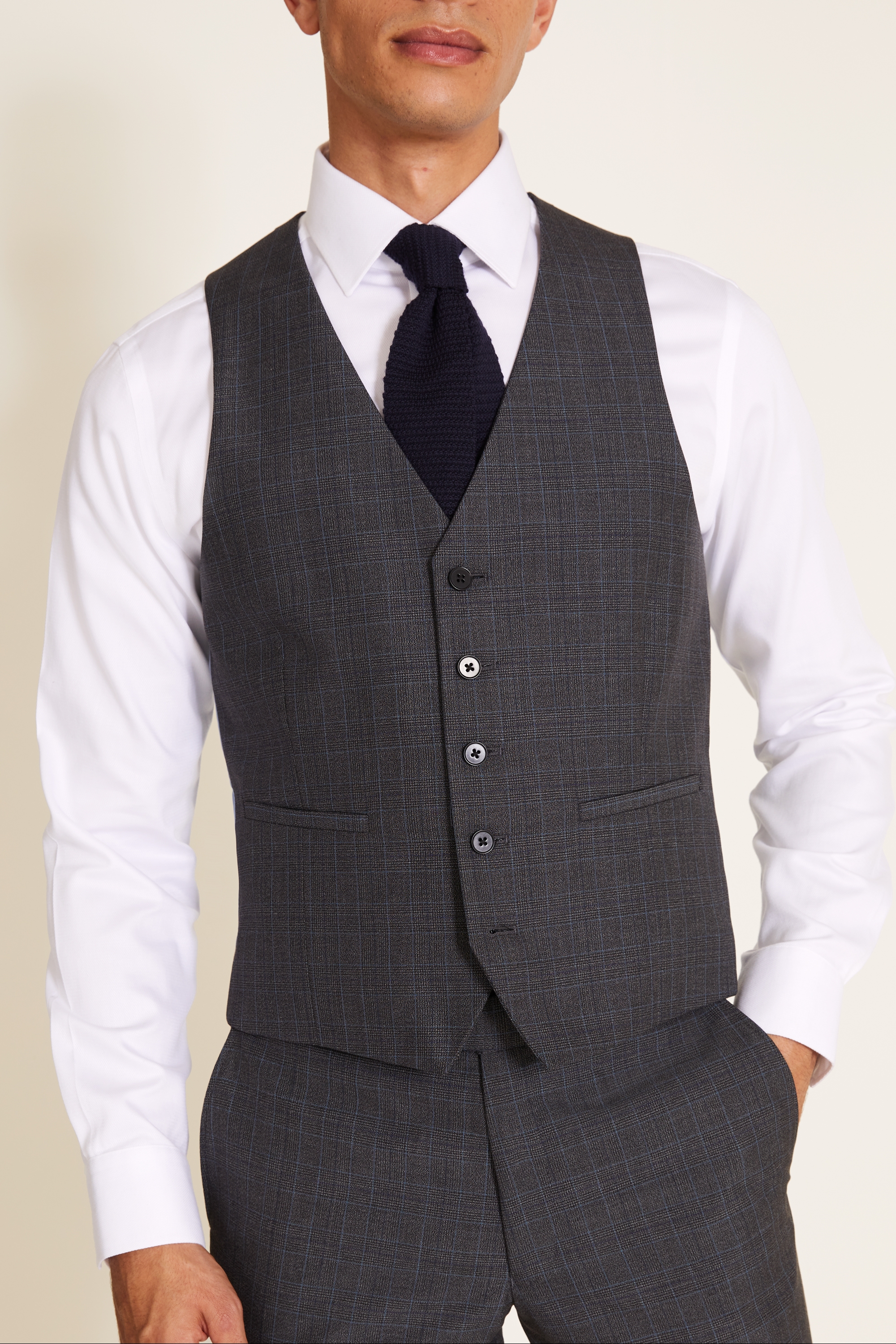 Slim Fit Charcoal Check Waistcoat | Buy Online at Moss