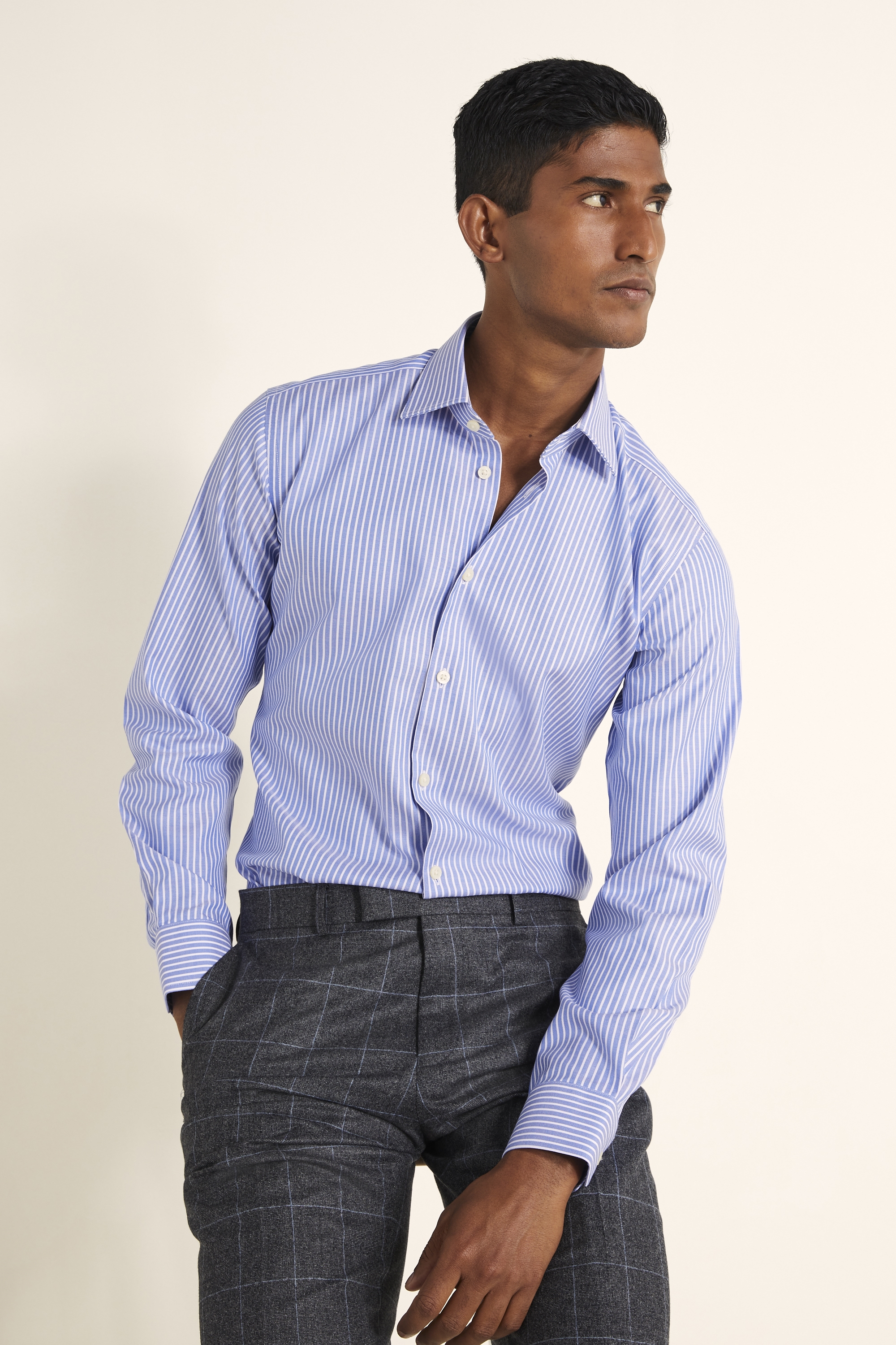 Tailored Fit Blue Stripe Zero Iron Shirt