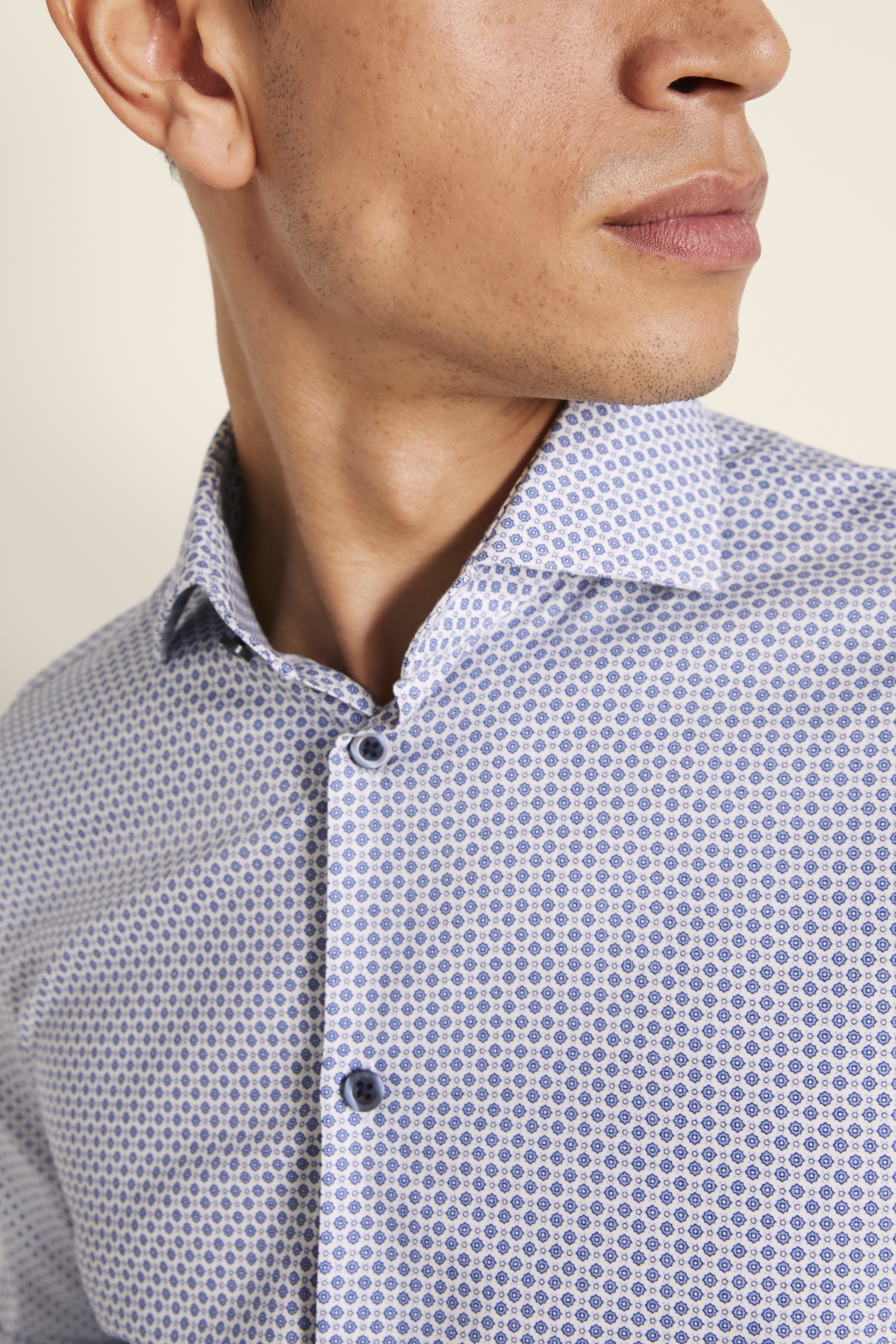 Slim Fit Blue Geometric Print Zero Iron Shirt | Buy Online at Moss