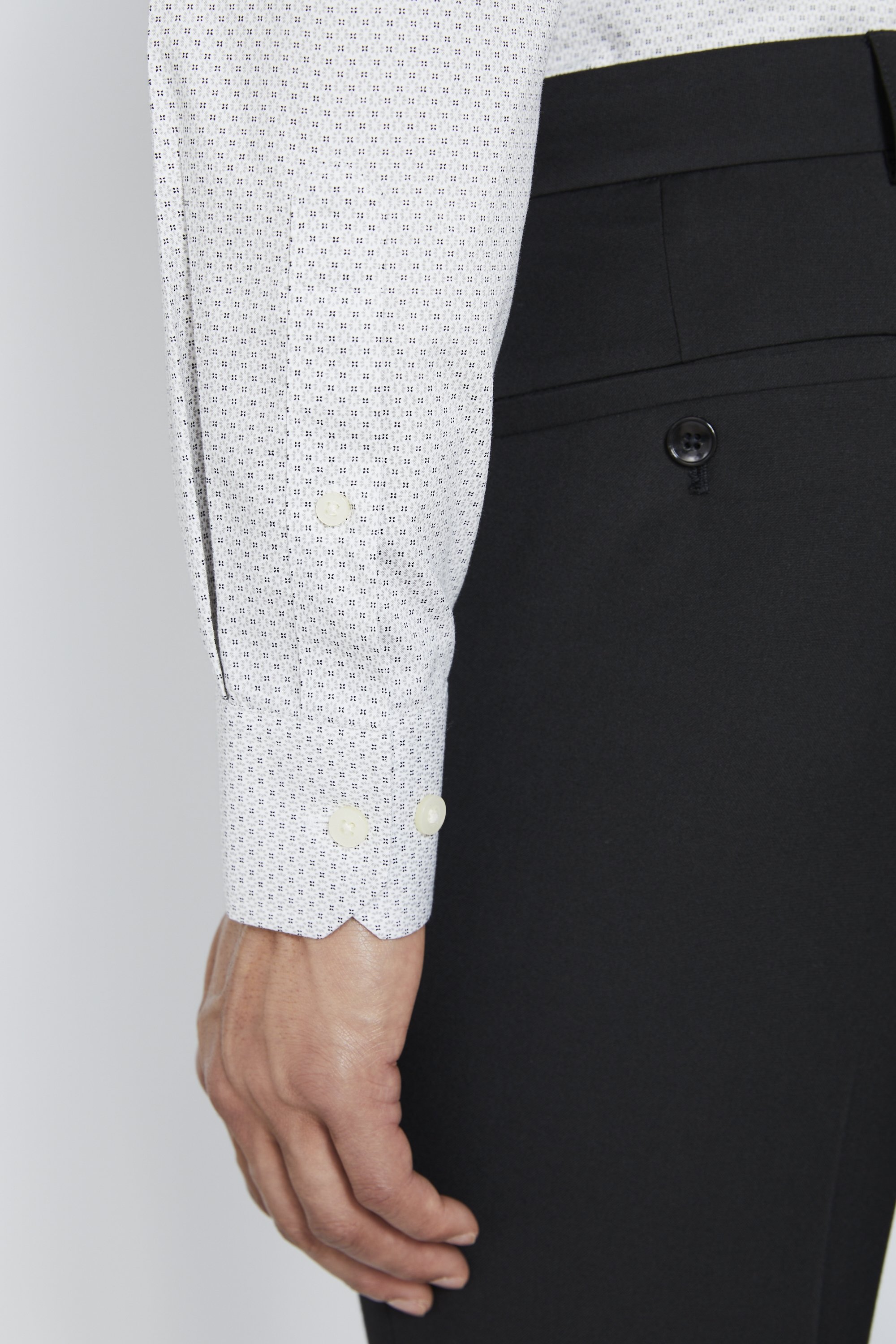 Tailored Fit Grey Single Cuff Printed Zero Iron Shirt