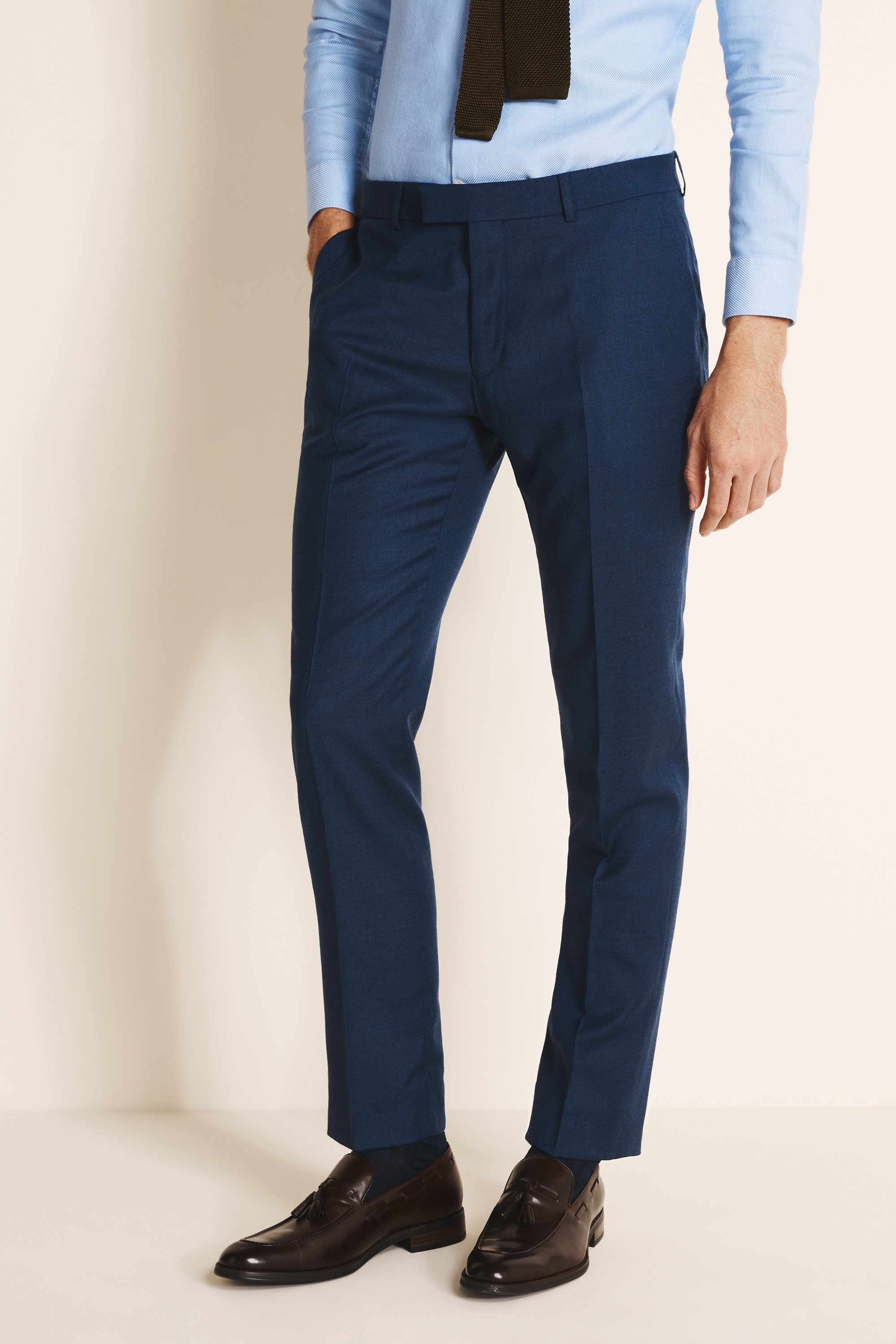 Tailored Fit Blue Flannel Trousers | Buy Online at Moss