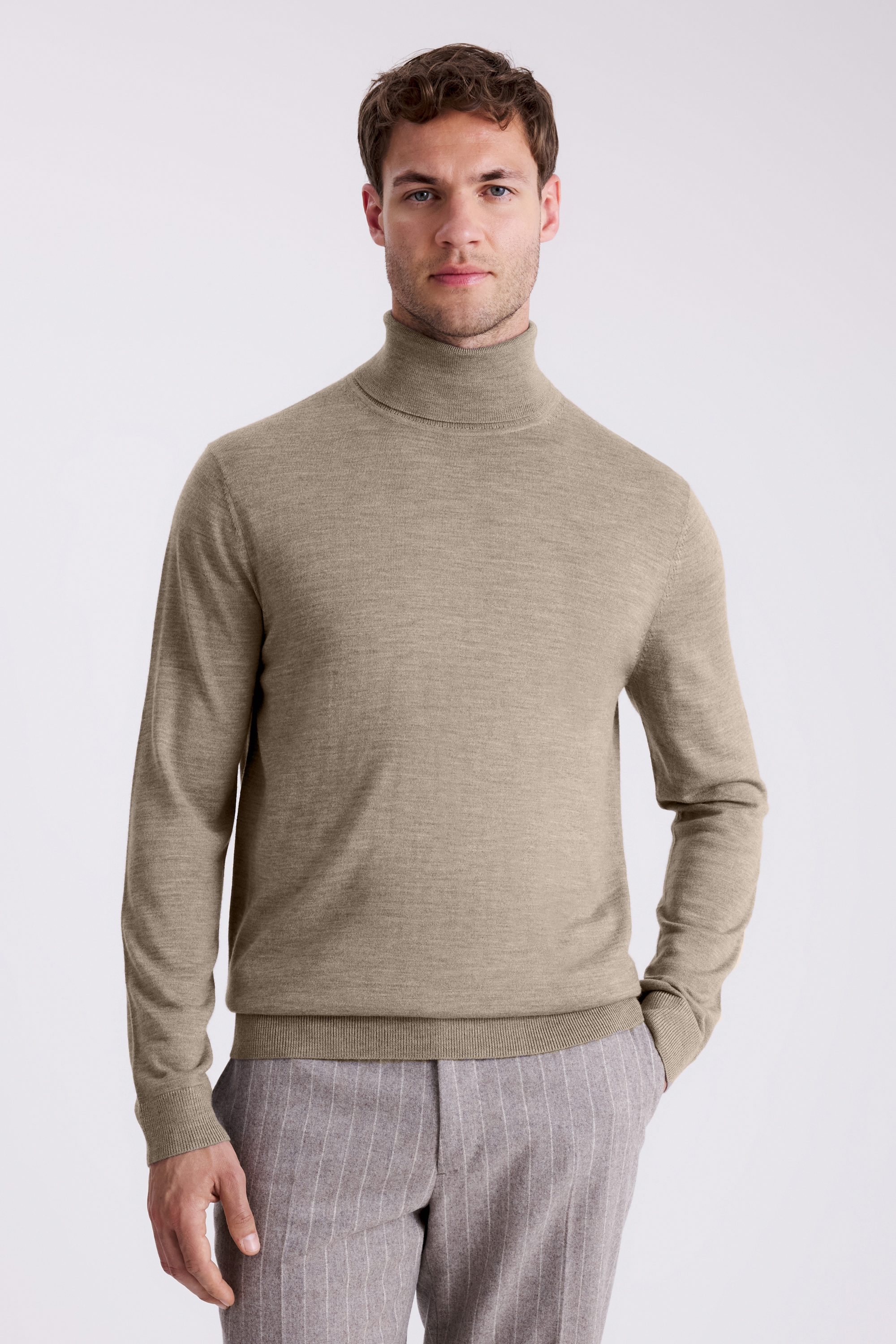 Taupe Merino Roll-Neck Jumper
