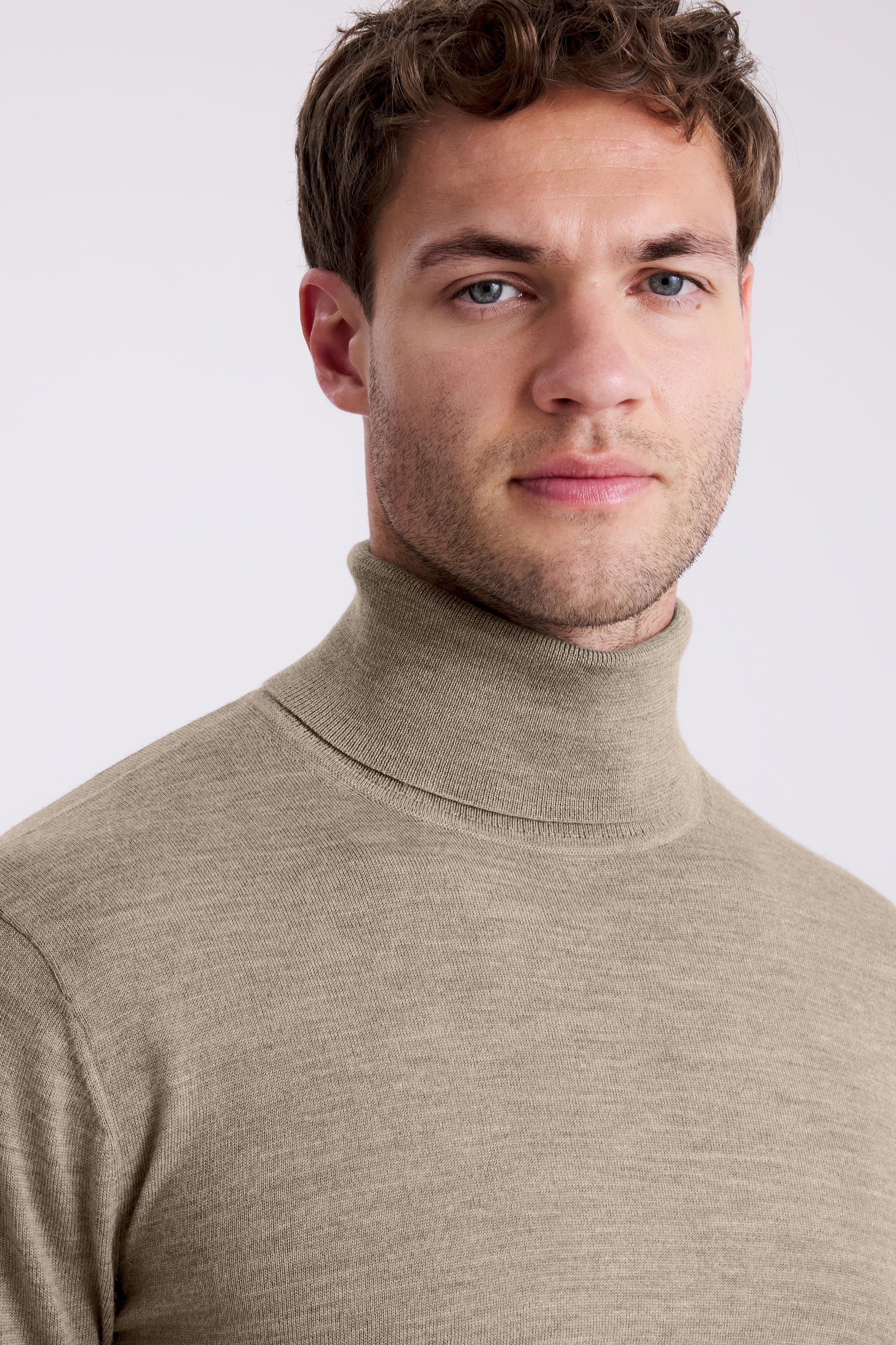 Taupe Merino Roll-Neck Jumper