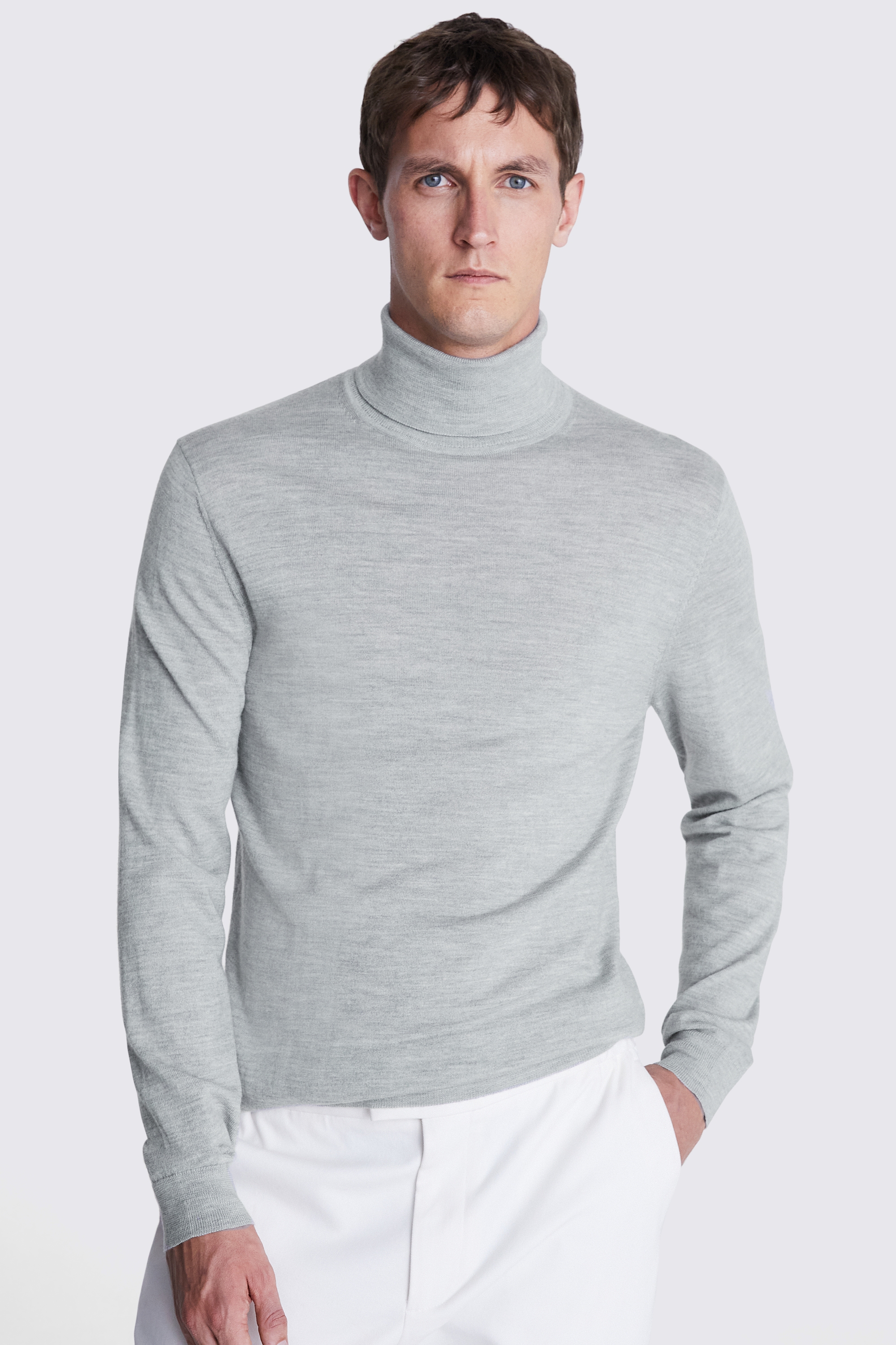 Light Grey Merino Roll-Neck Jumper