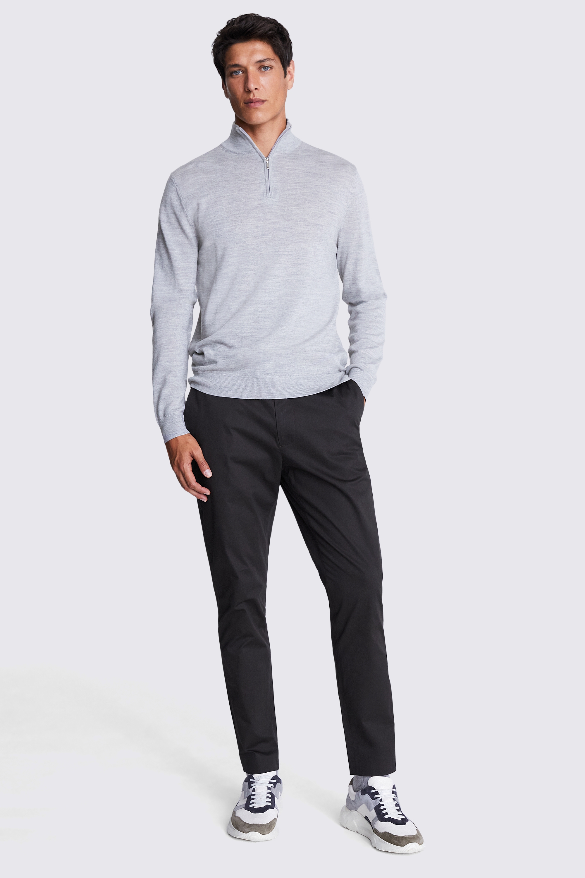 Light Grey Merino Zip-Neck Jumper | Buy Online at Moss