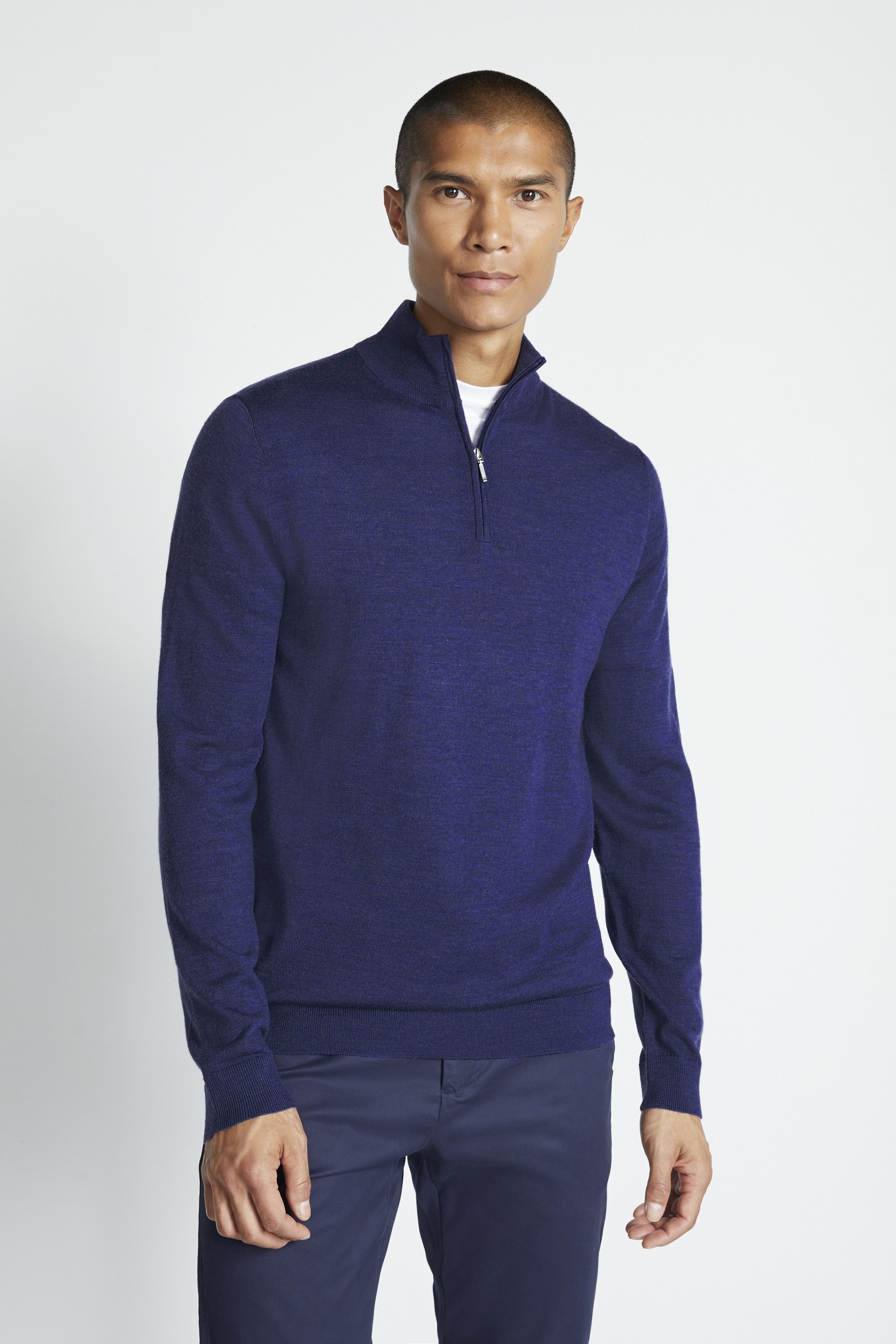Indigo Merino Zip-Neck Jumper