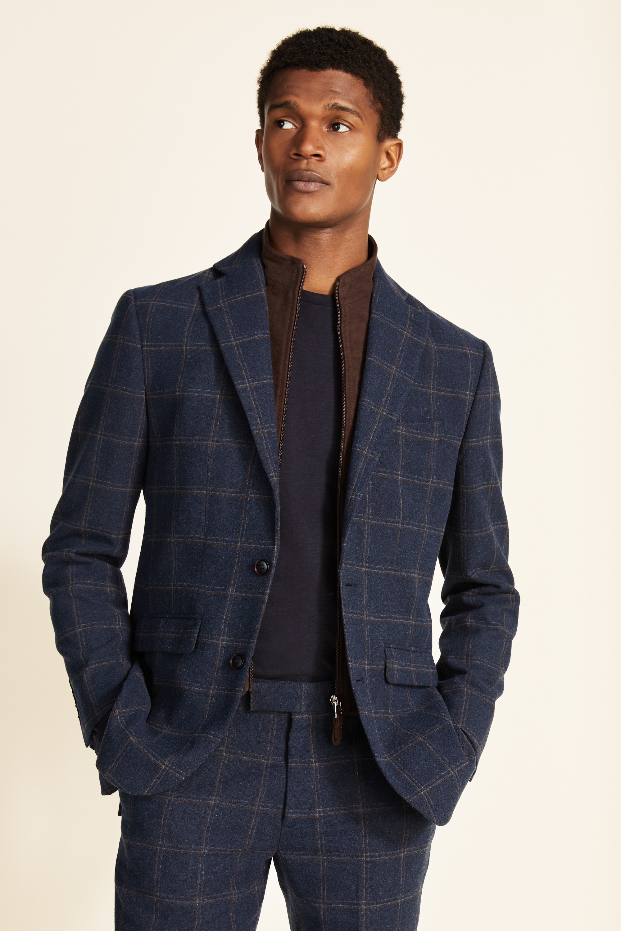 Tailored Fit Navy Check Tweed Suit