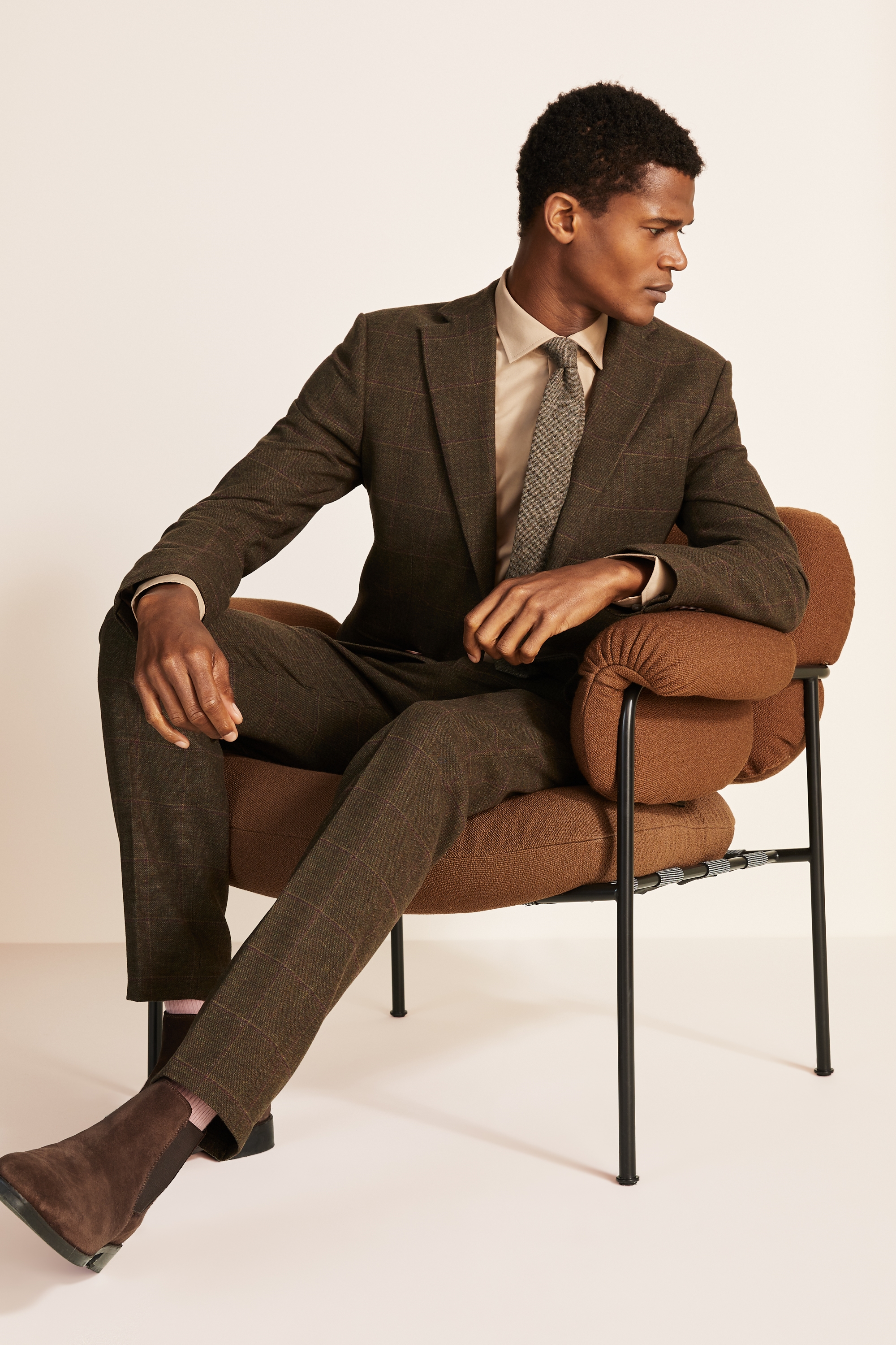 Tailored Fit Tan Check Tweed Suit