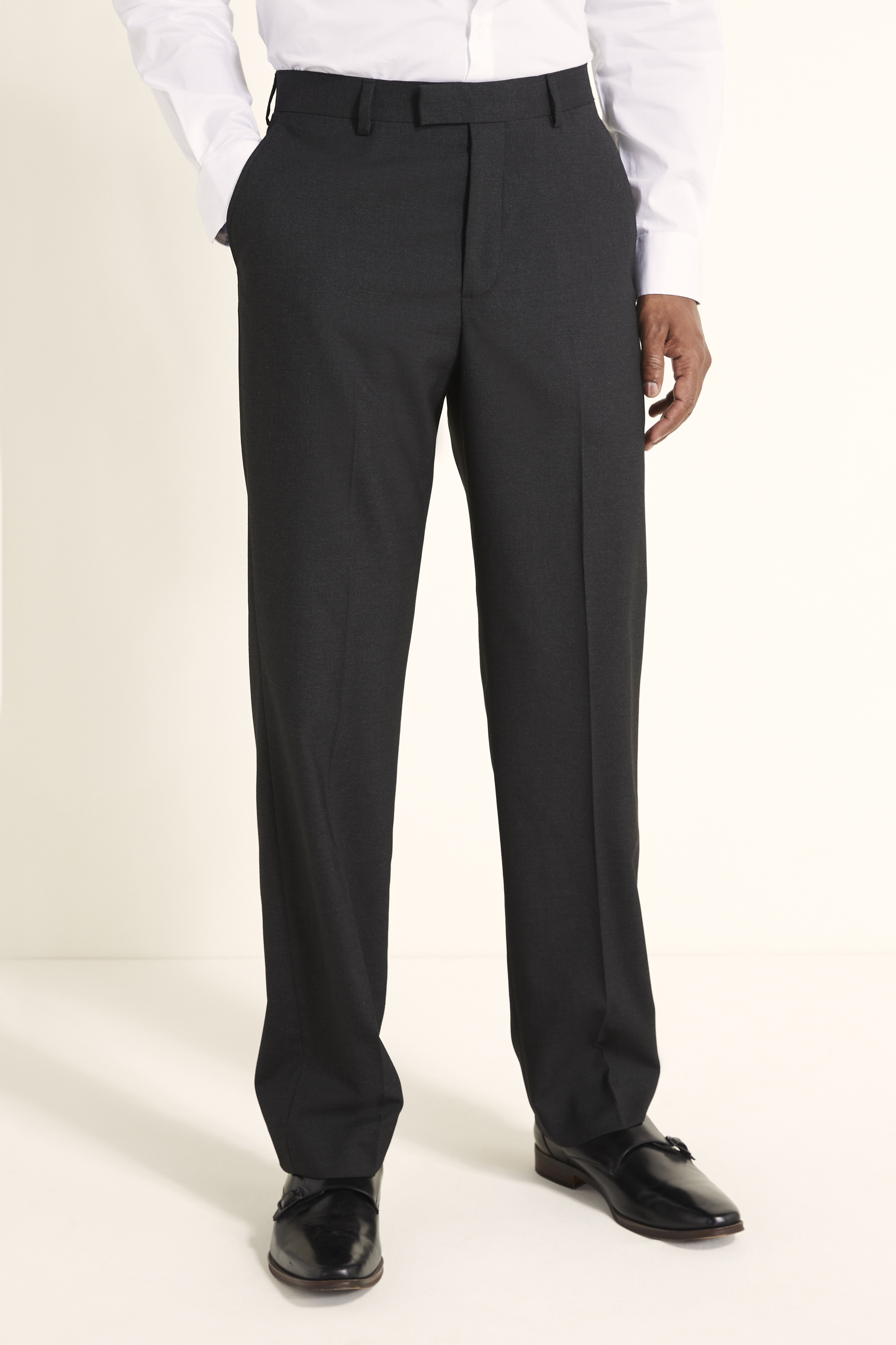 Regular Fit Charcoal Plain Trousers | Buy Online at Moss