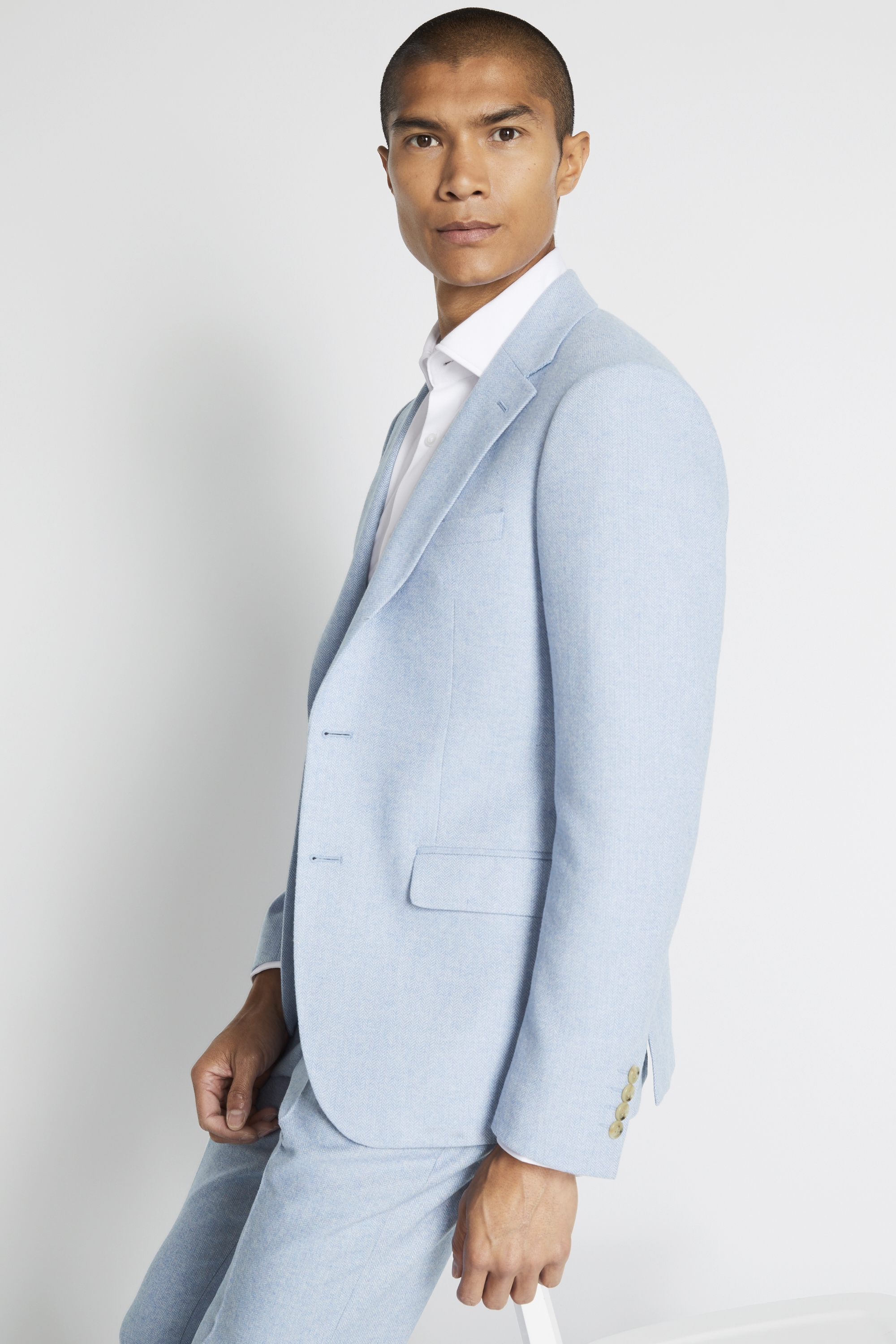 Slim Fit Light Blue Tweed Jacket | Buy Online at Moss