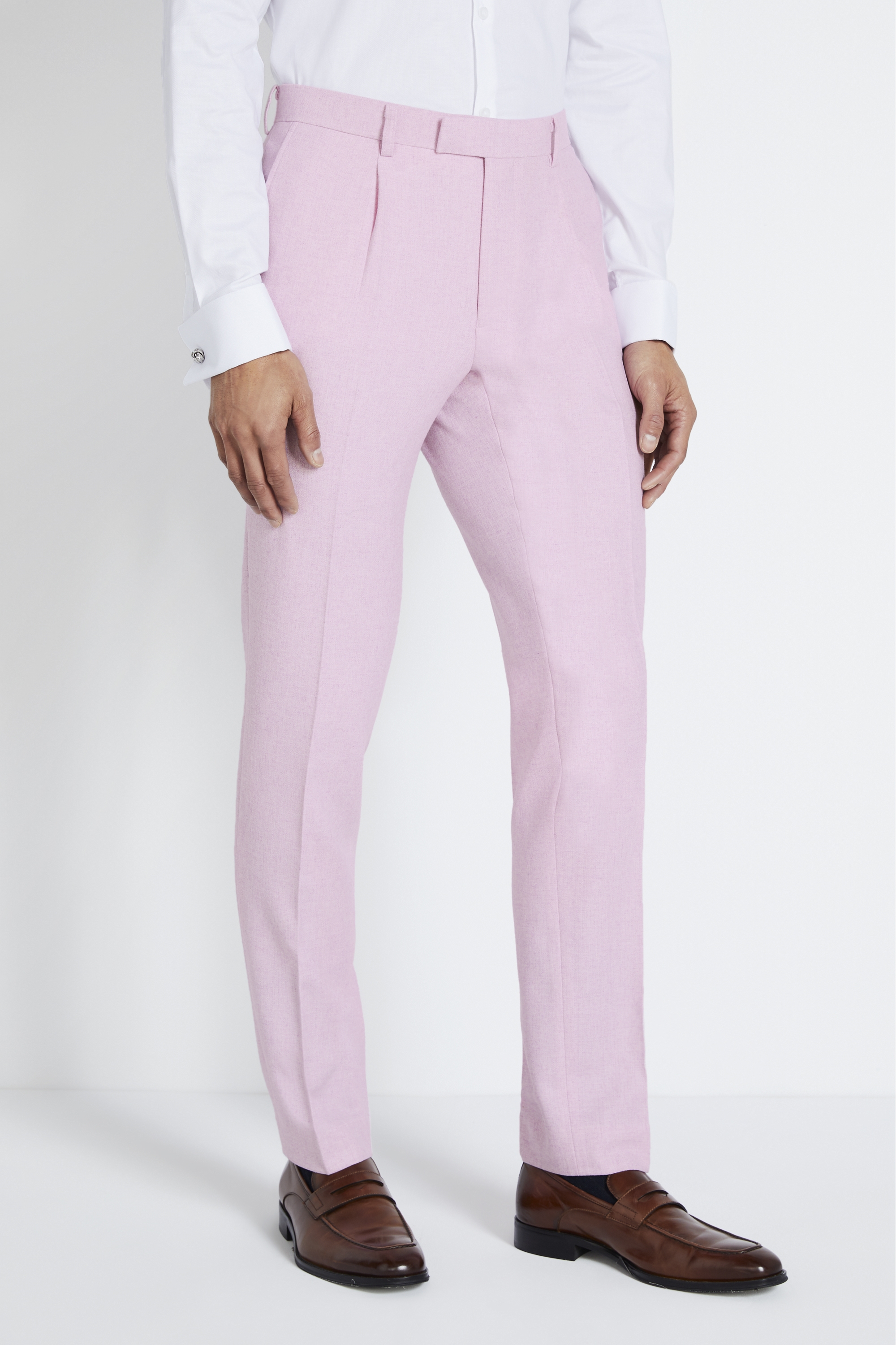 Slim Fit Pale Pink Tweed Trousers | Buy Online at Moss