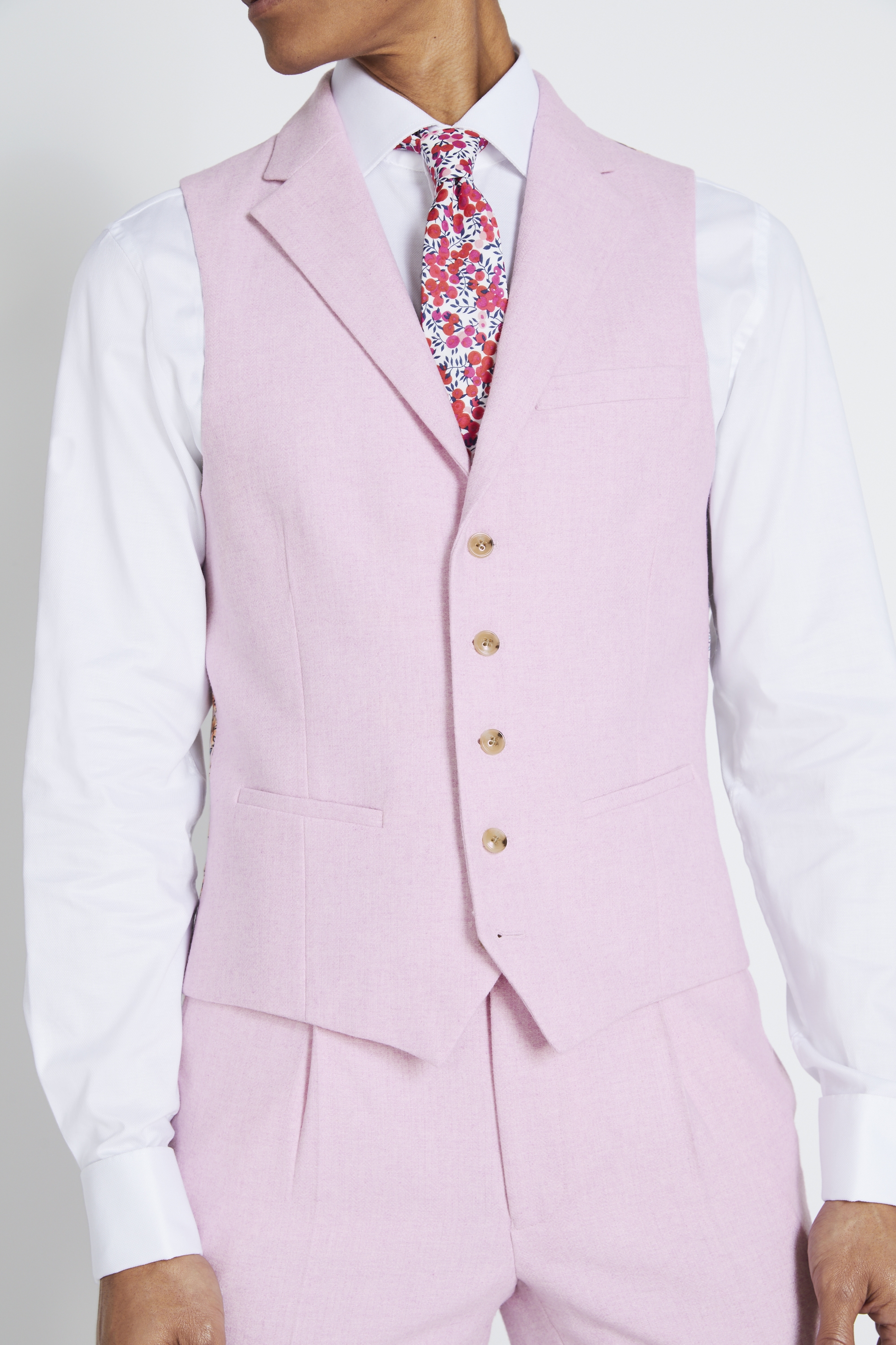 Slim Fit Pale Pink Tweed Waistcoat | Buy Online at Moss