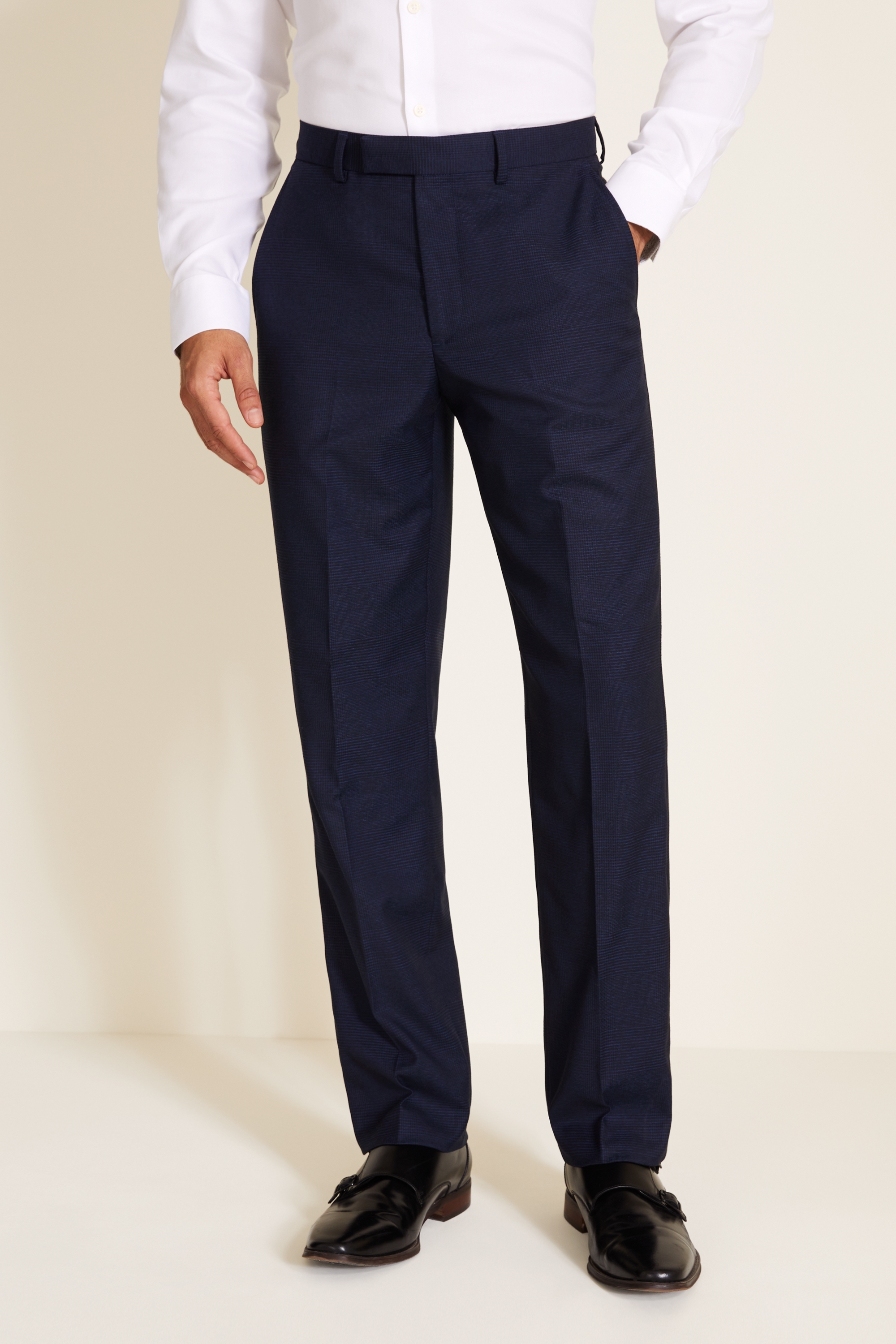 Regular Fit Blue Glen Check Pant