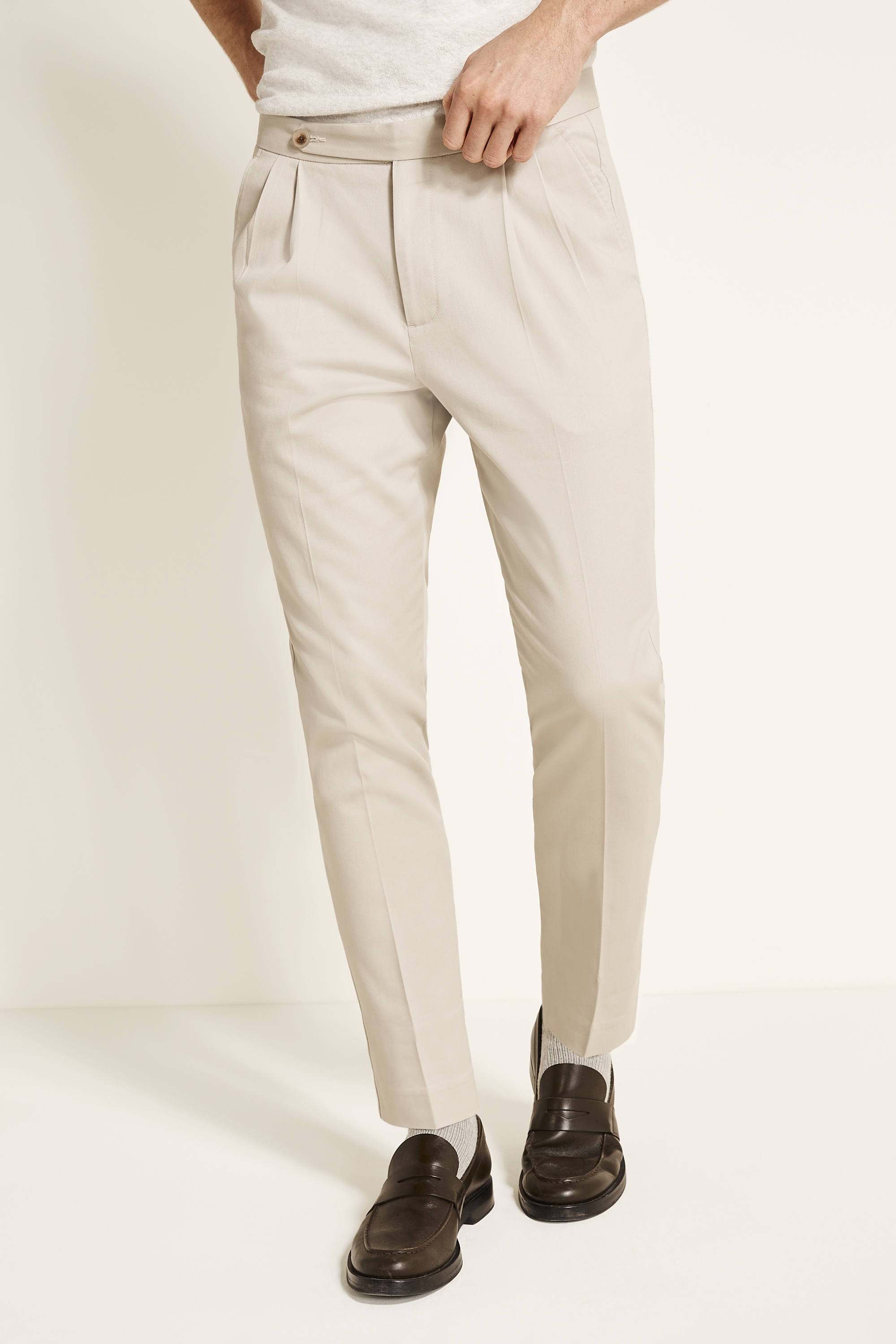 Slim Fit Beige Carrot Shape Chino