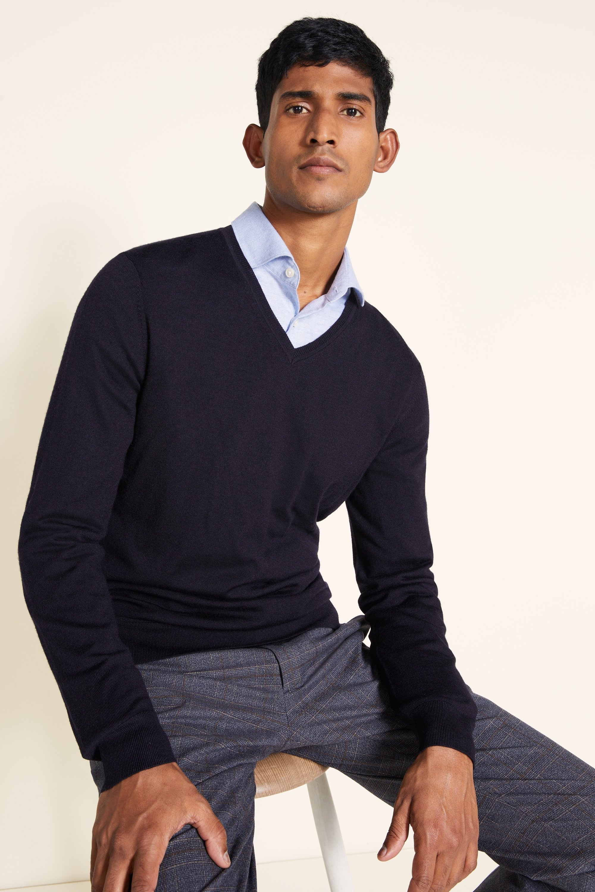 v neck navy jumper