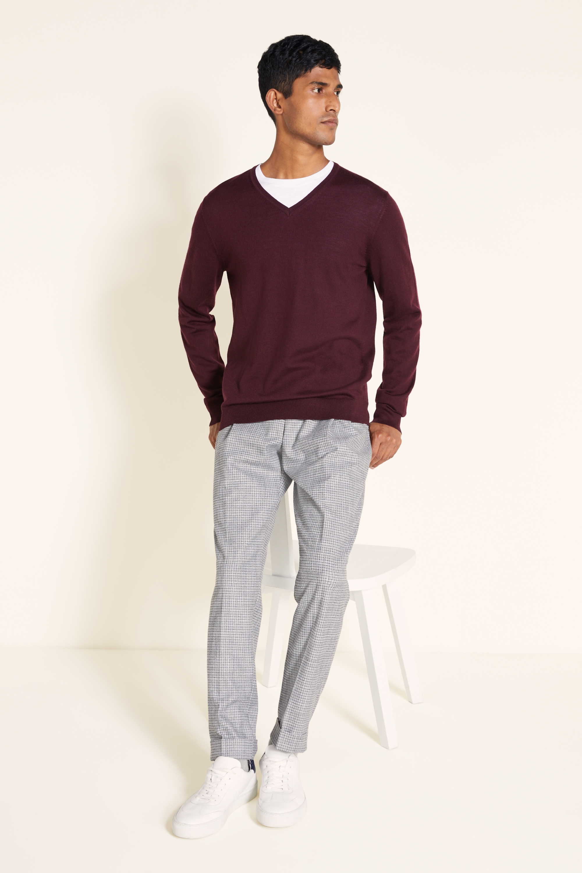Burgundy Merino-Blend V-Neck Sweater