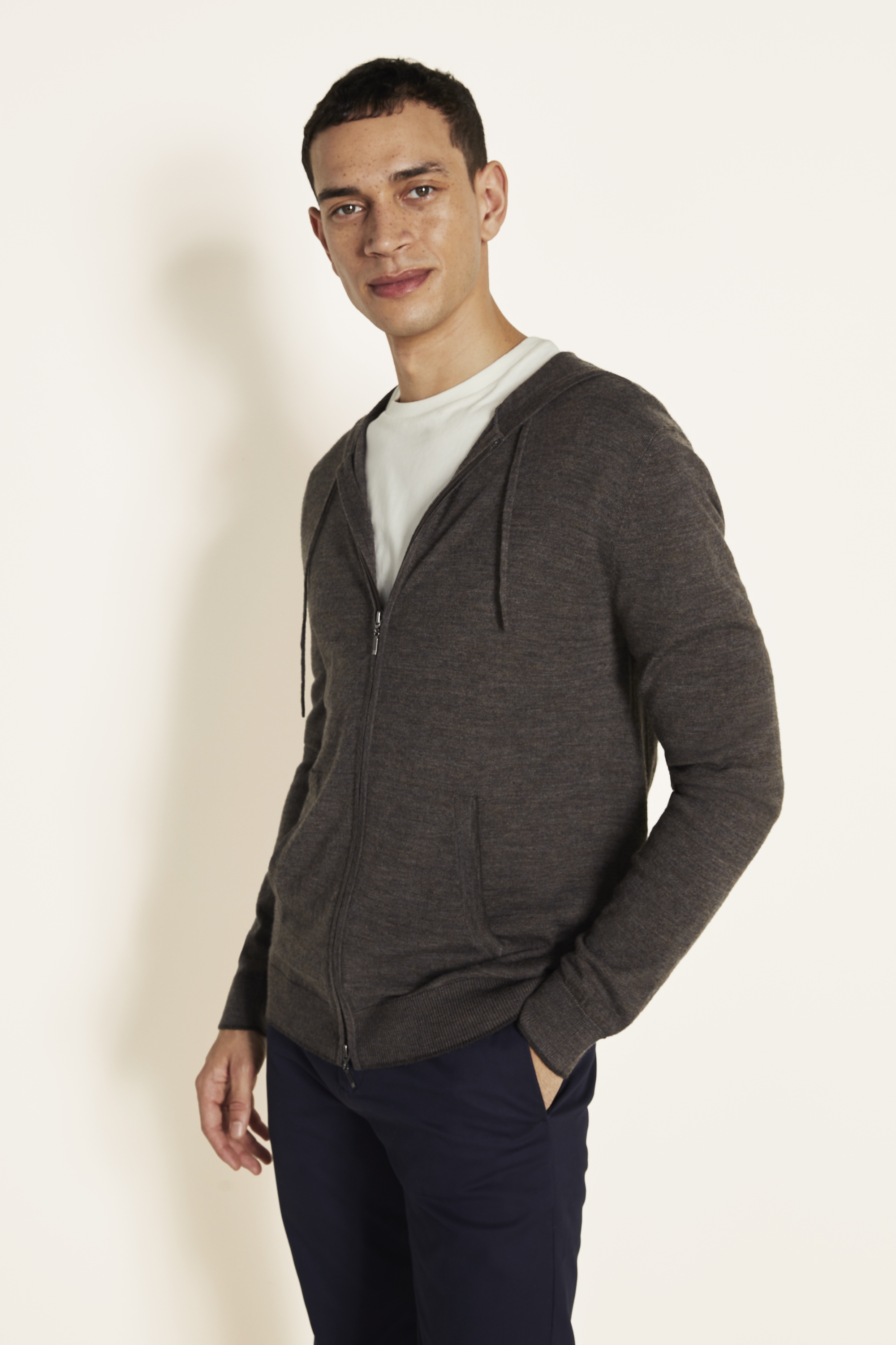 Cappuccino Merino-Blend Zip-Up Hoodie