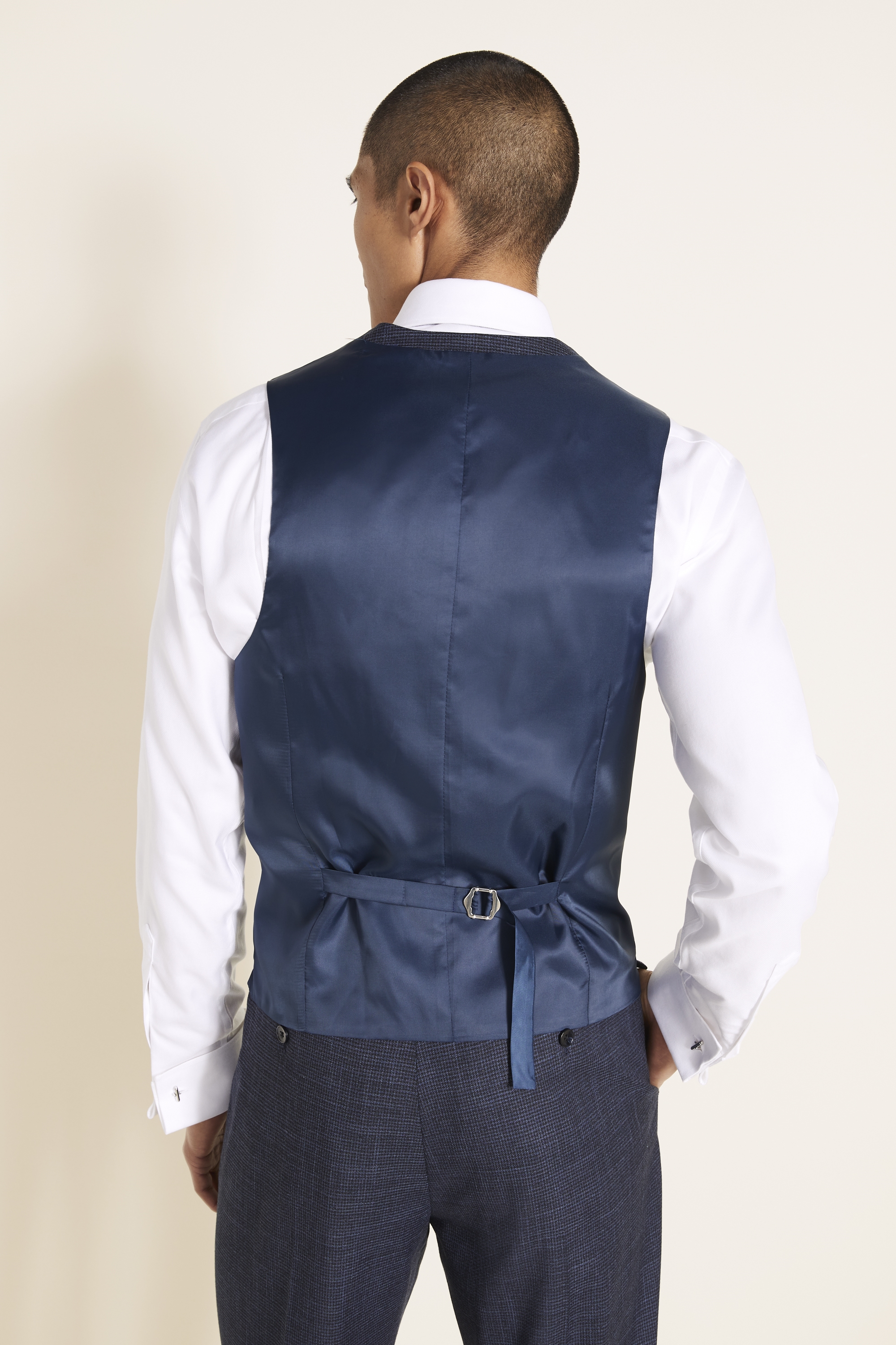 Regular Fit Navy Puppytooth Waistcoat