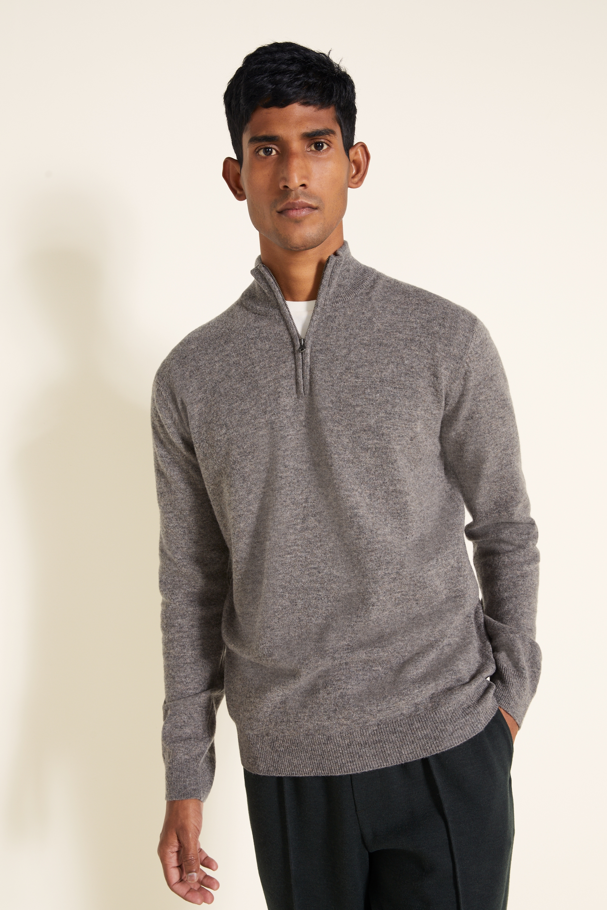 Stone Lambswool-Blend Half-Zip Jumper