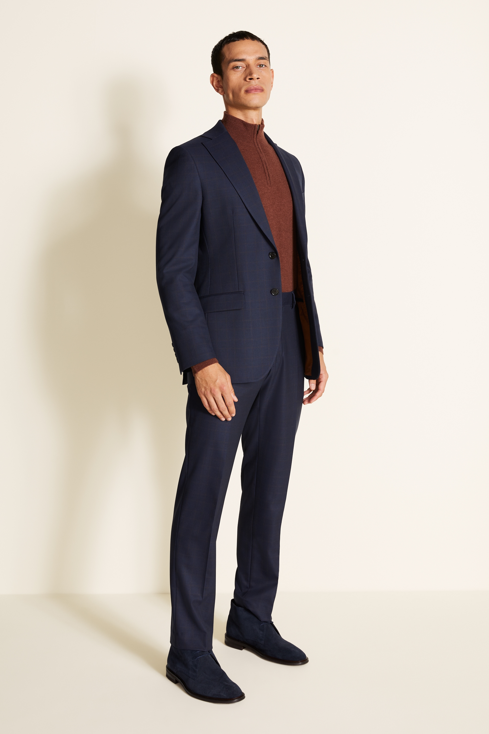 Regular Fit Navy Burgundy check Suit