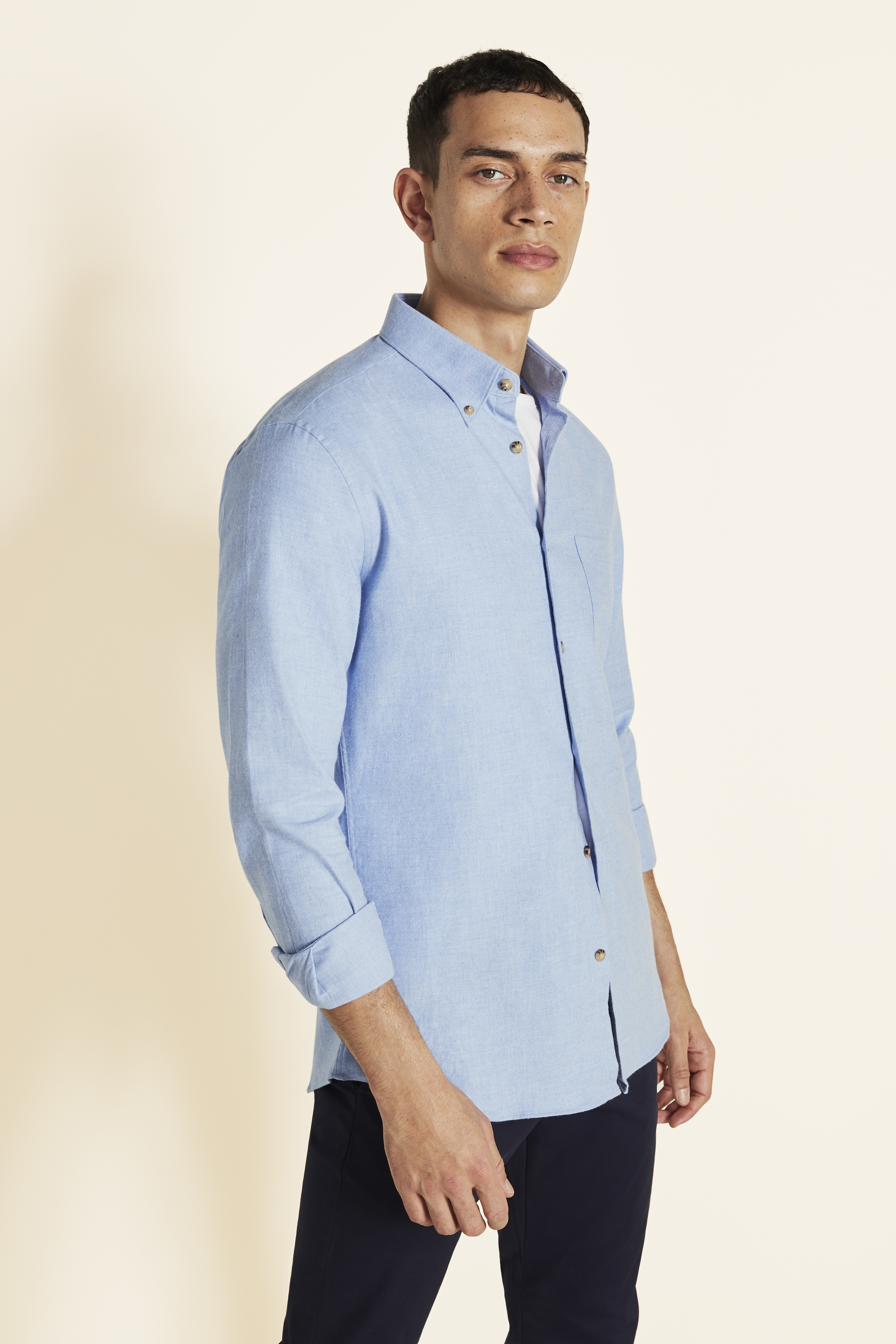 Slim Fit Blue Brushed Shirt