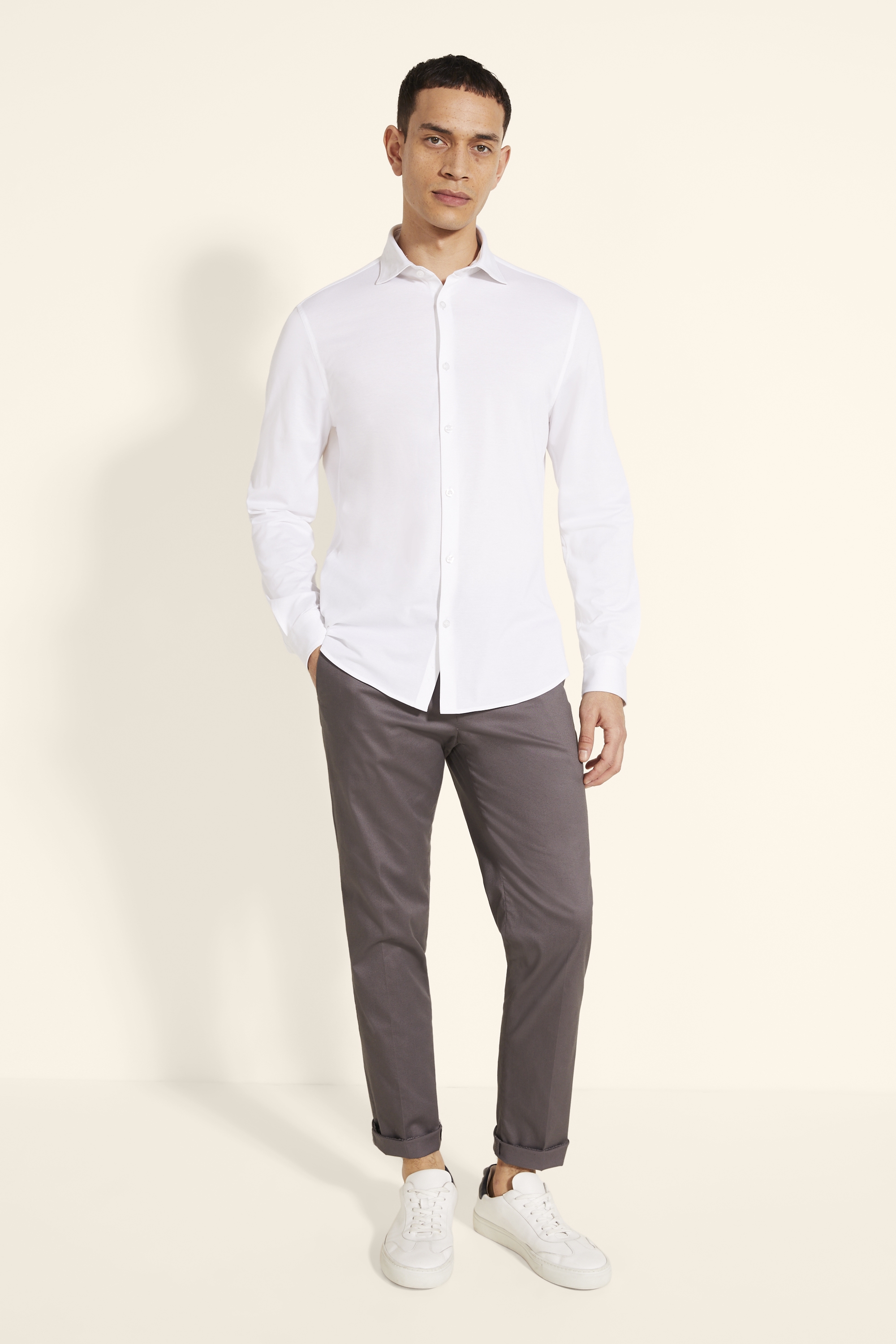 Slim Fit White Knit Shirt