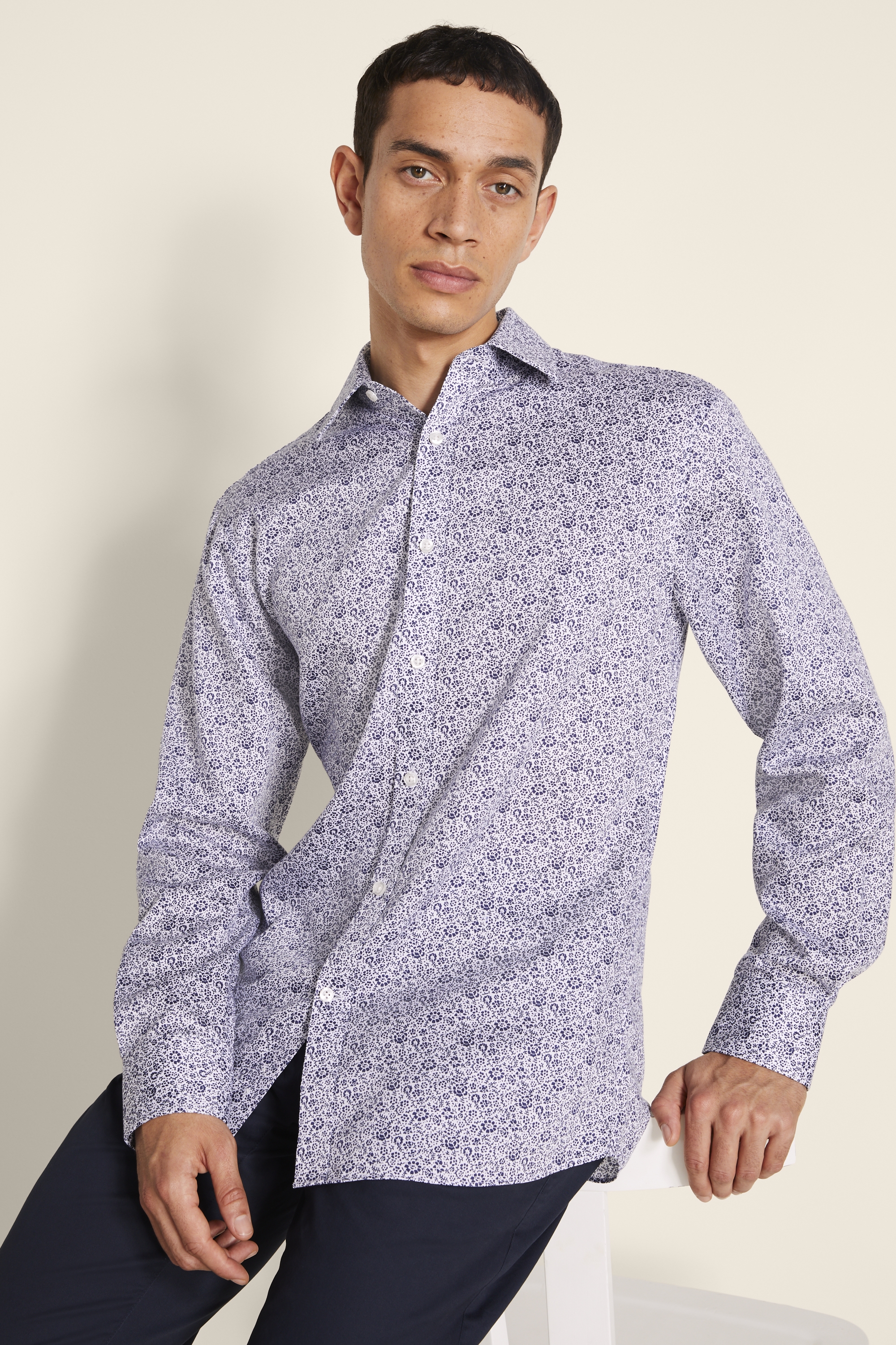 Regular Fit Blue Dobby Print Shirt | Buy Online at Moss