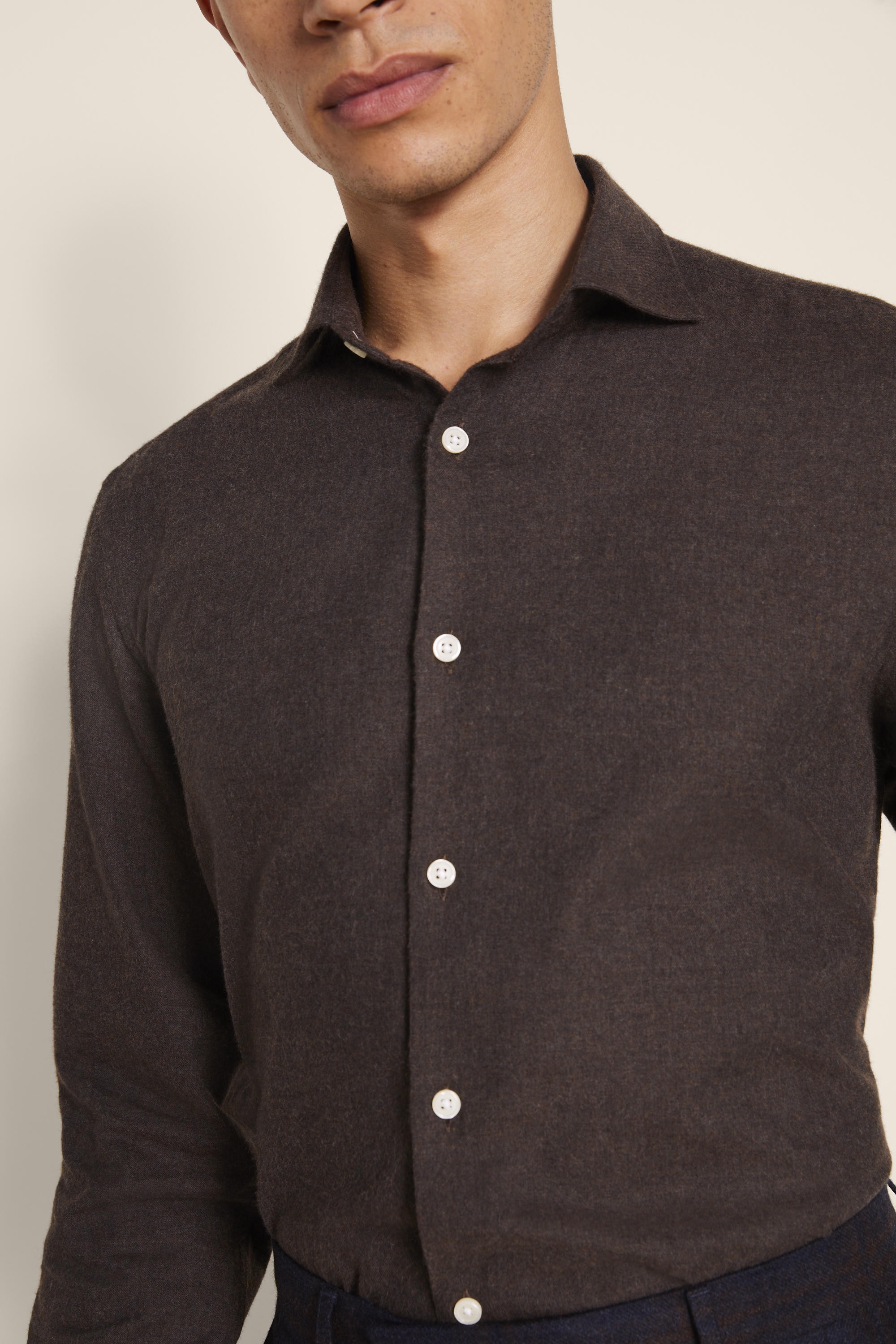 Tailored Fit Brown Brushed Melange Shirt
