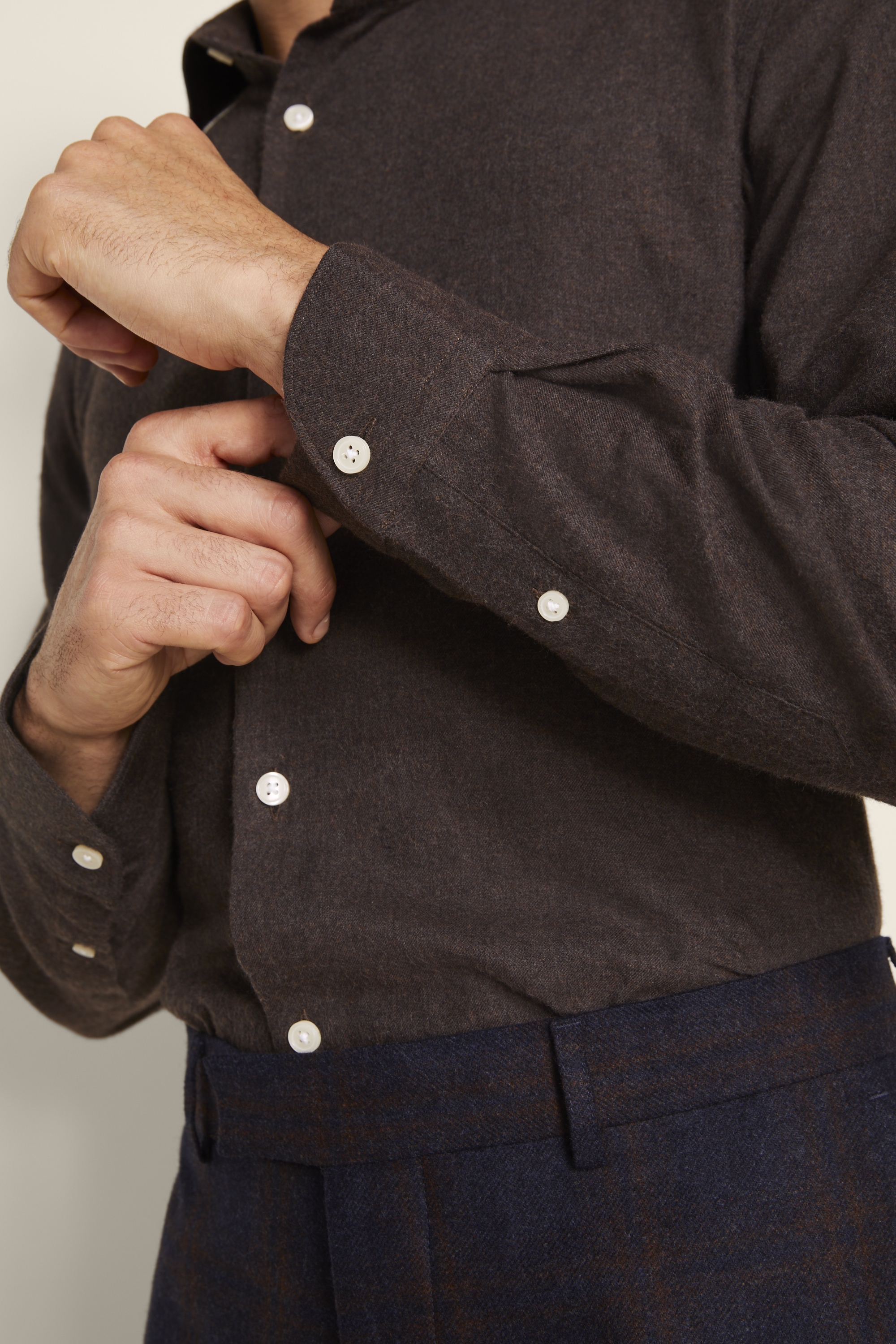 Tailored Fit Brown Brushed Melange Shirt