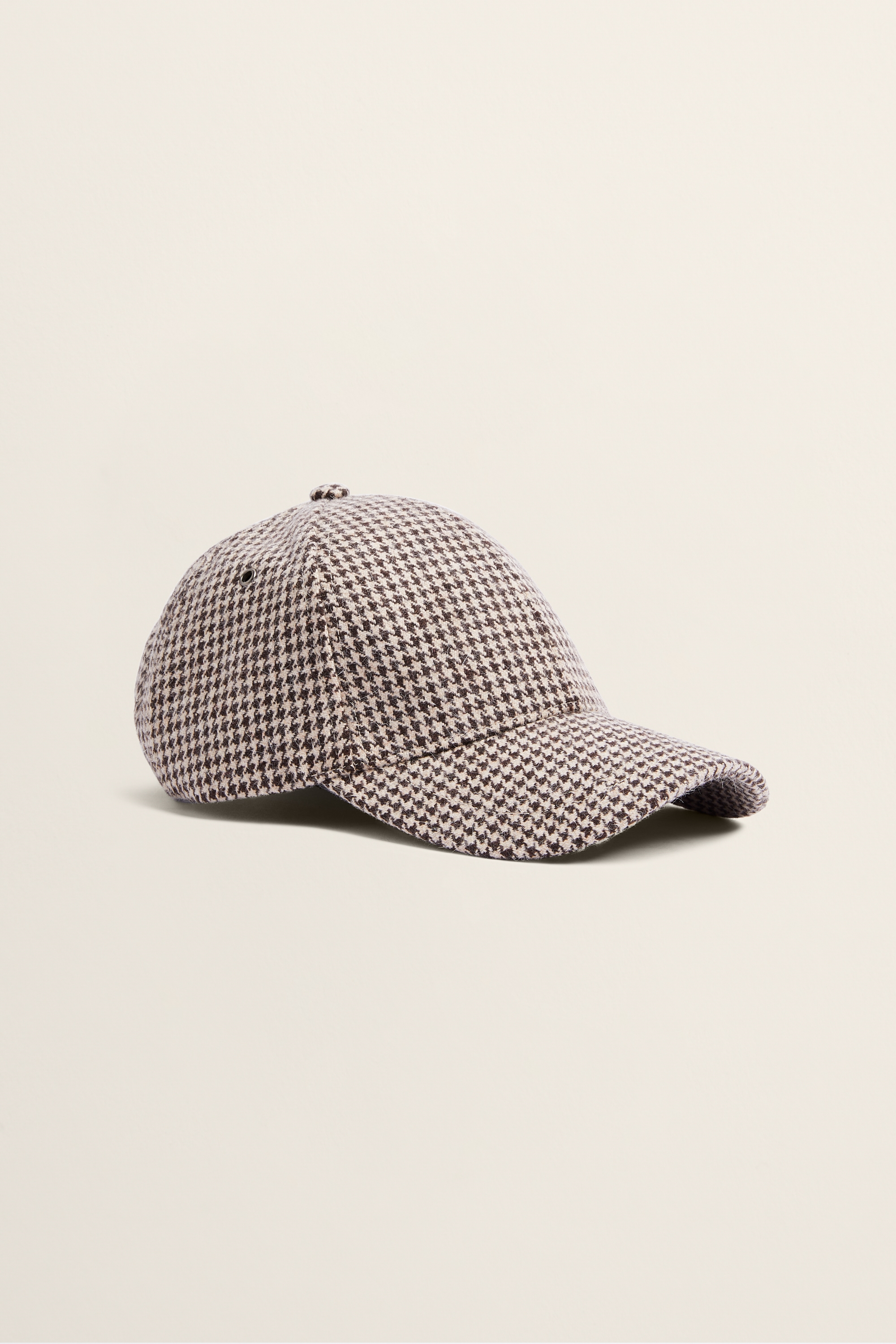 Brown And Ecru Houndstooth Baseball Cap 