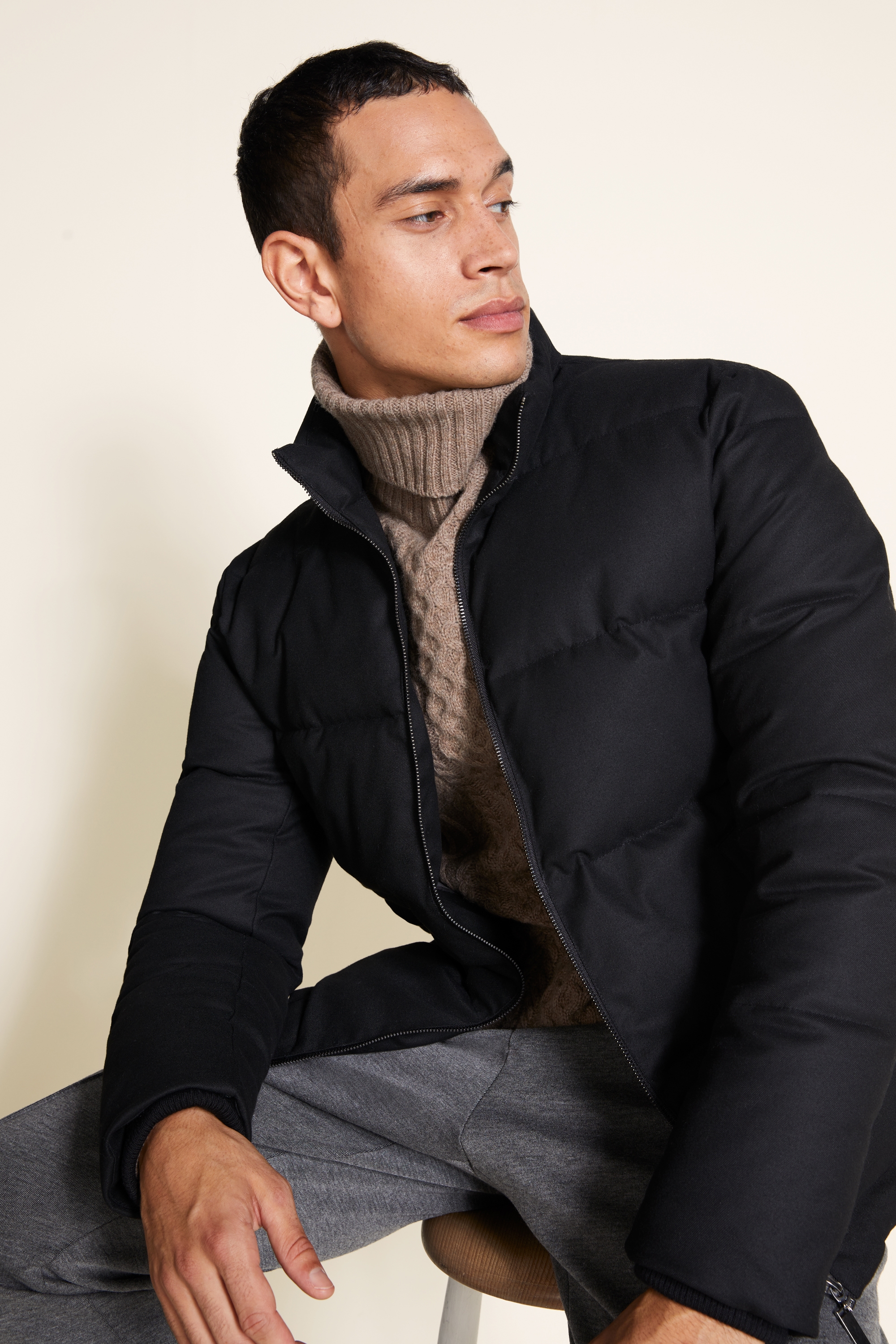 Black Flannel Short Puffer
