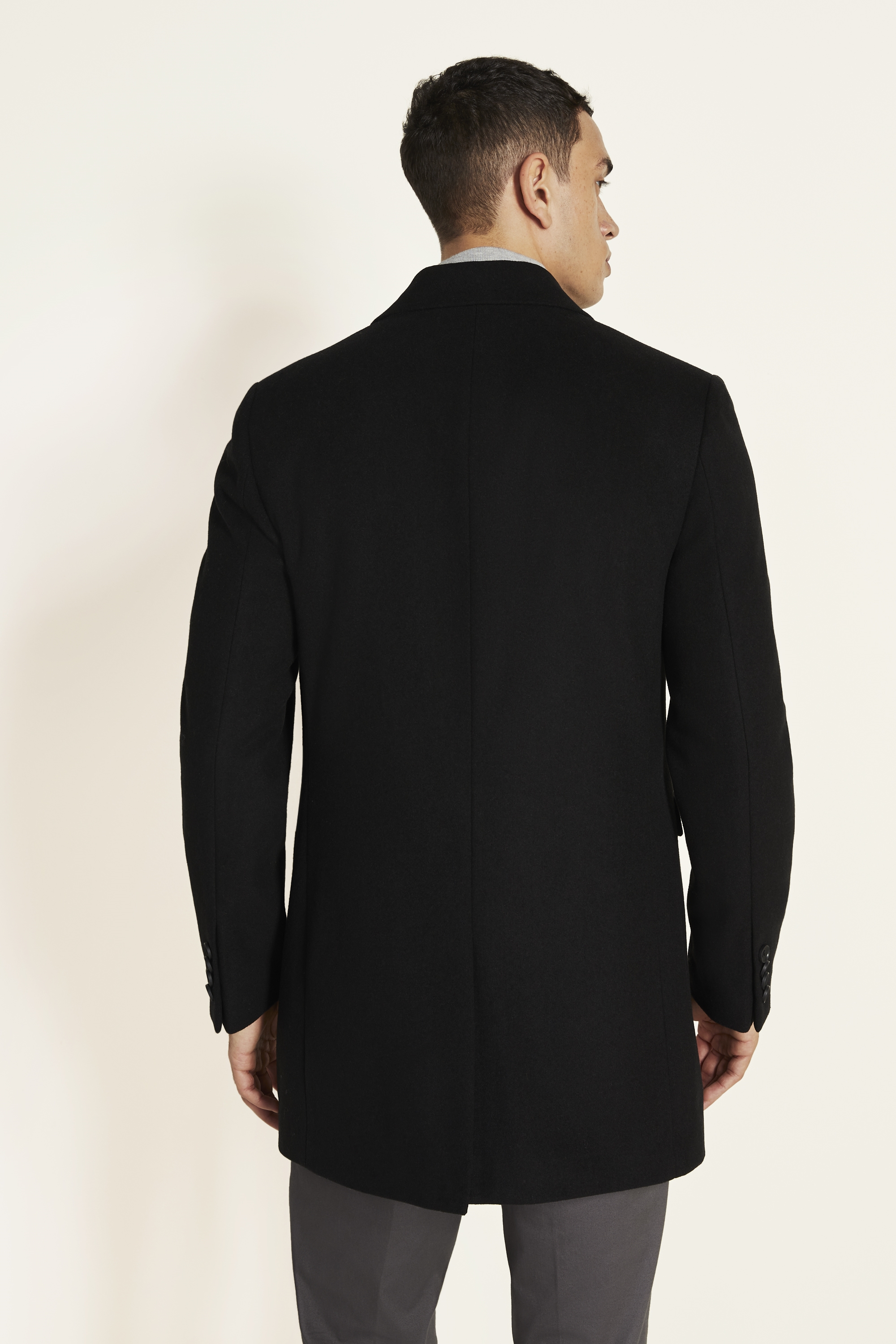 Slim Fit Black Overcoat