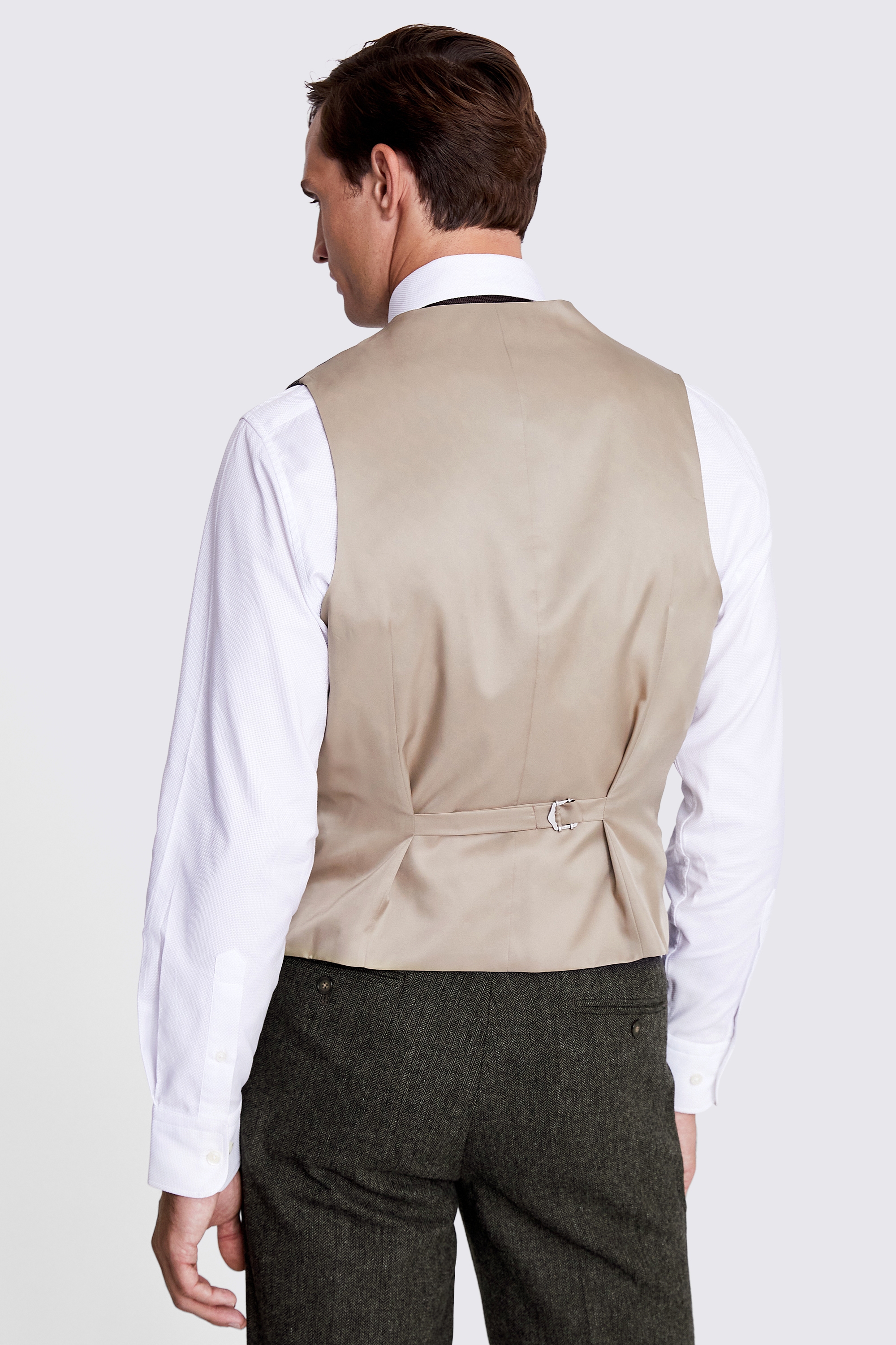 Tailored Fit Olive Herringbone Waistcoat | Buy Online at Moss