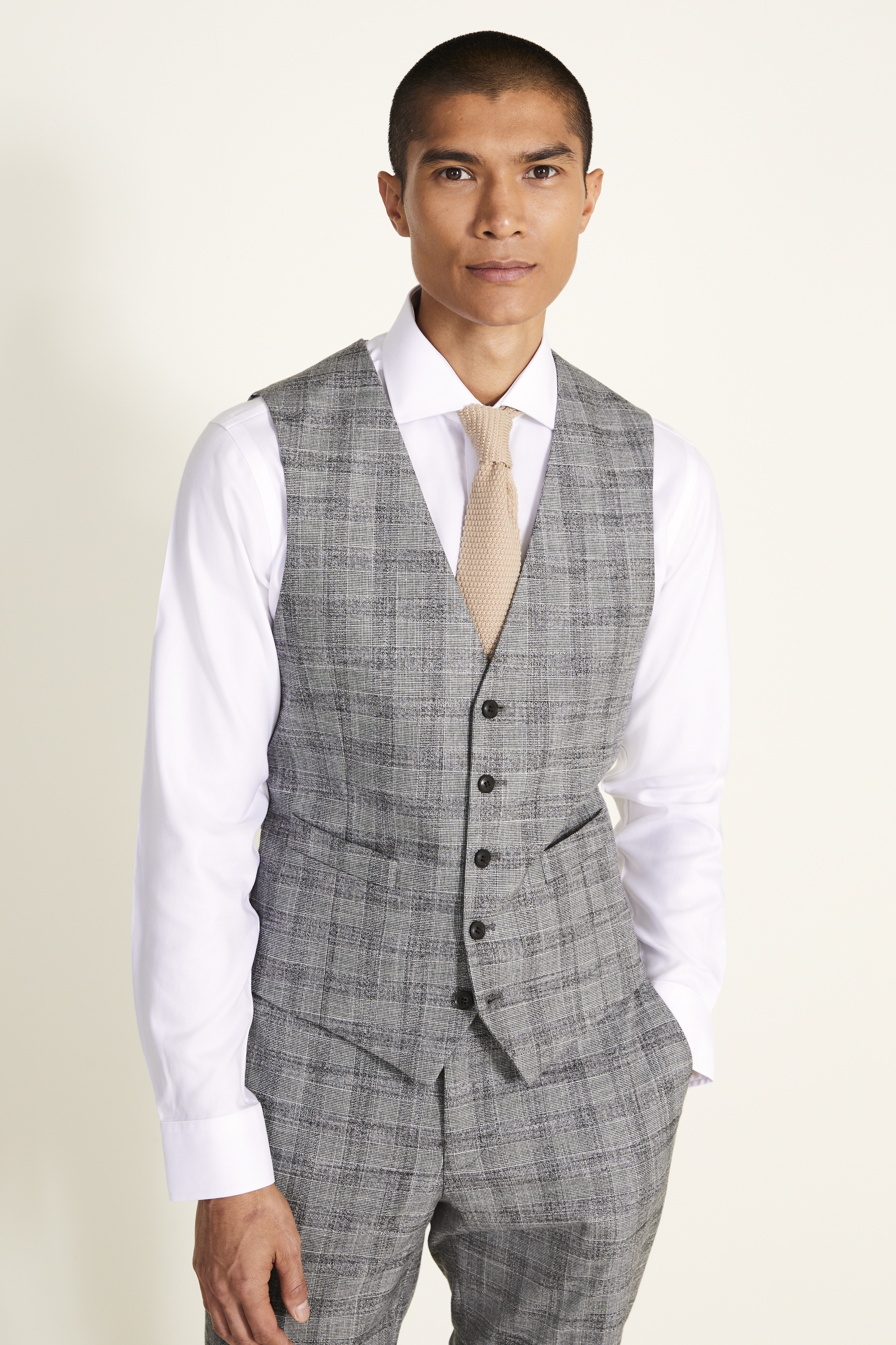 Tailored Fit Black & White Check Waistcoat | Buy Online at Moss