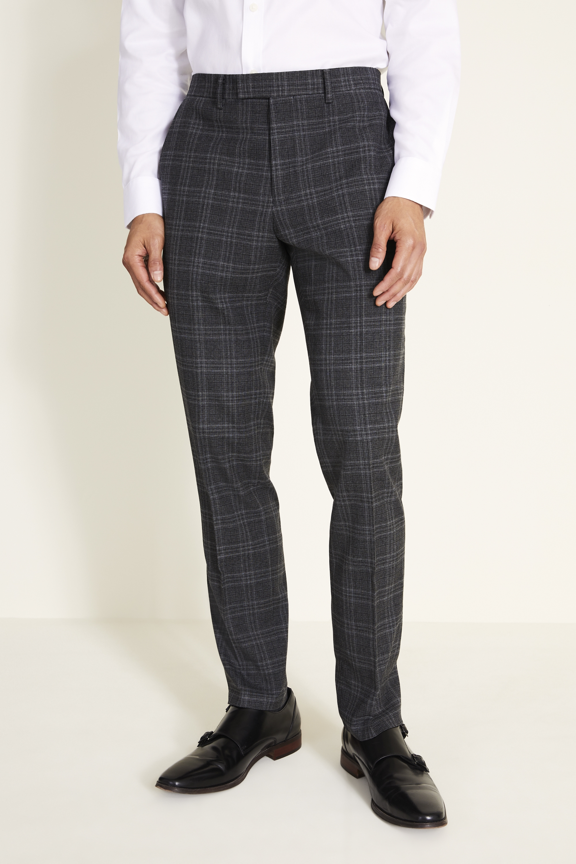 Tailored Fit Charcoal Check Trouser | Buy Online at Moss