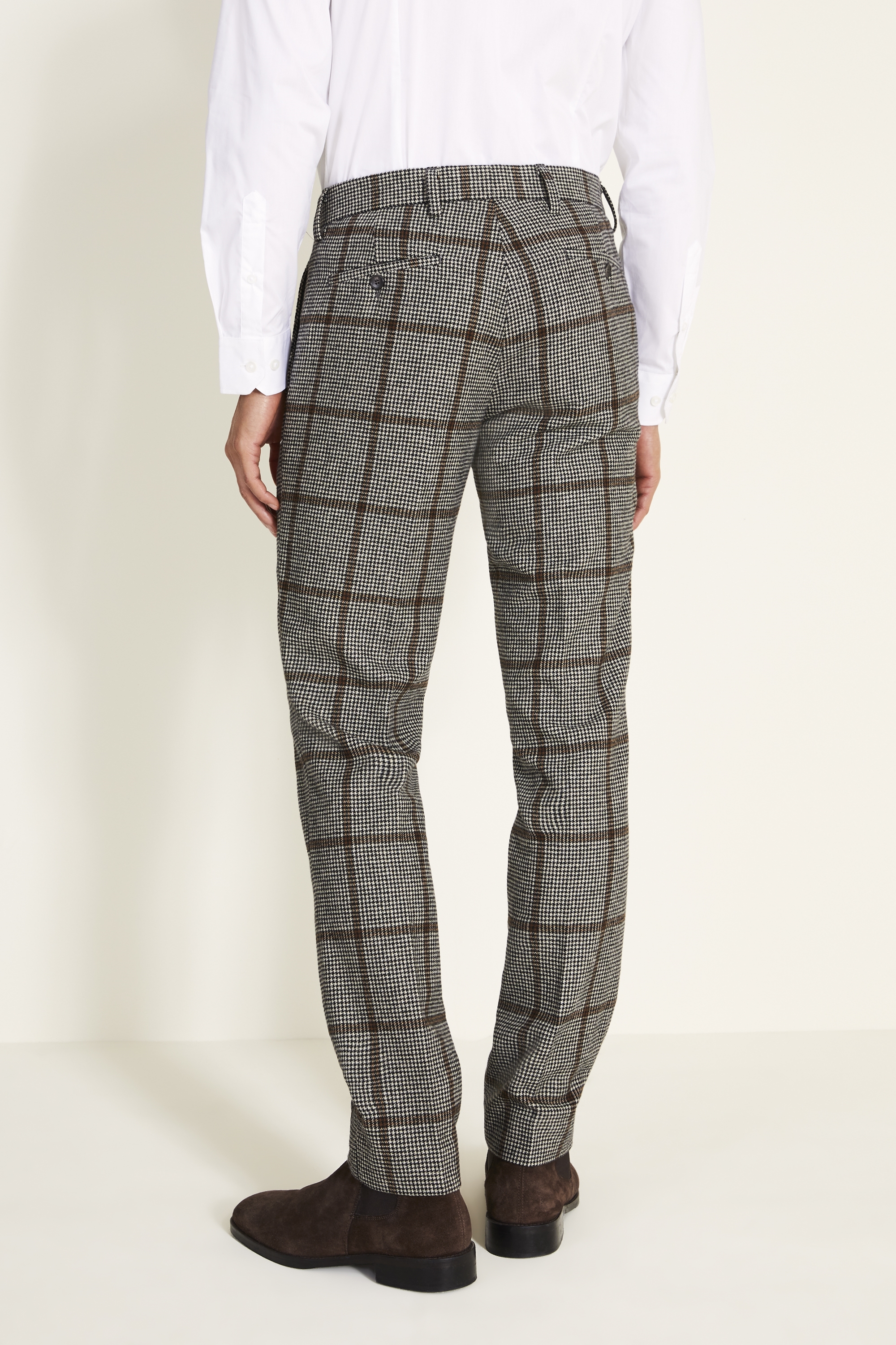 Slim Fit Black & White with Brown Windowpane Pants