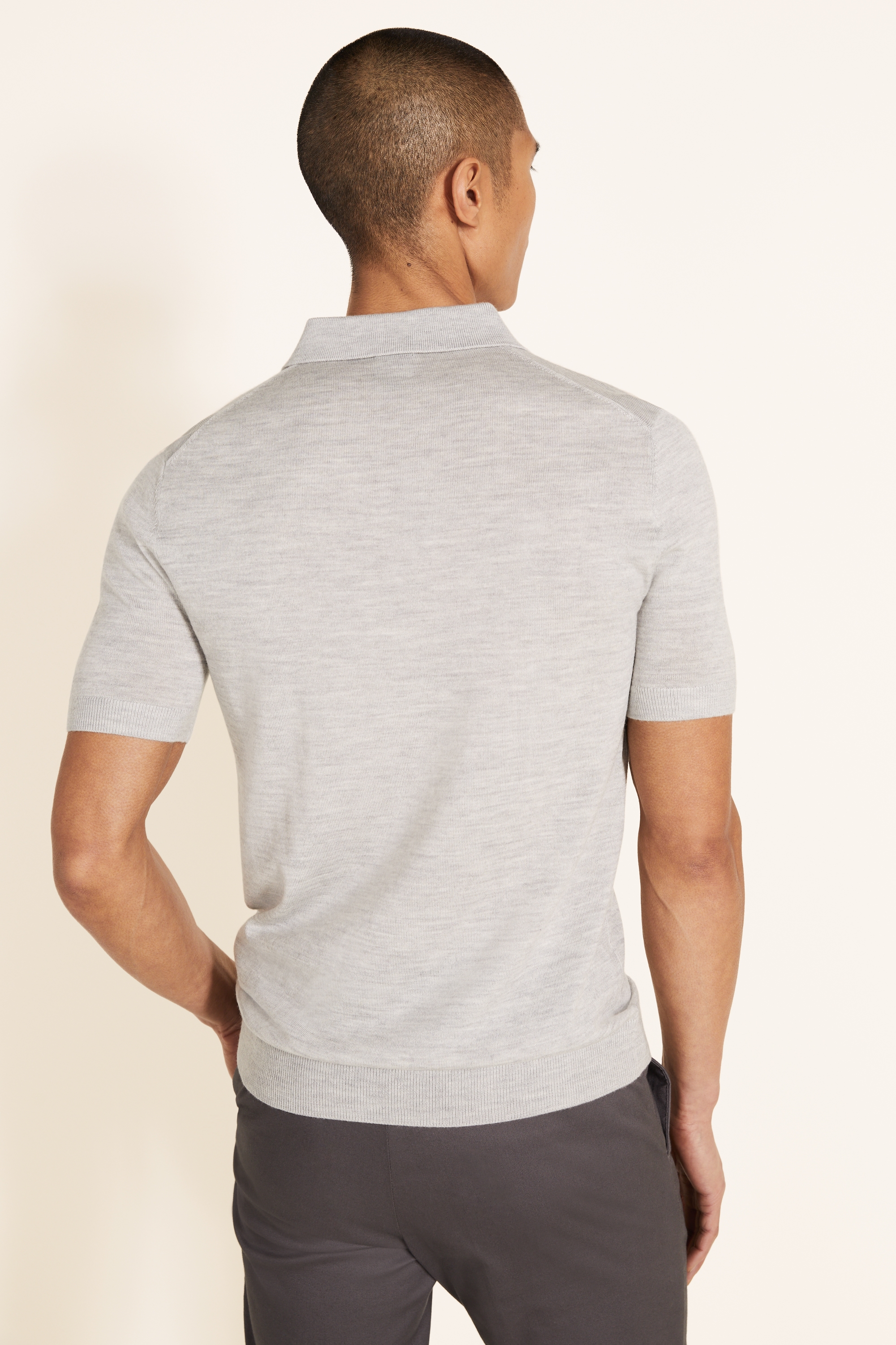 Light Grey Merino 3 Button Polo Shirt