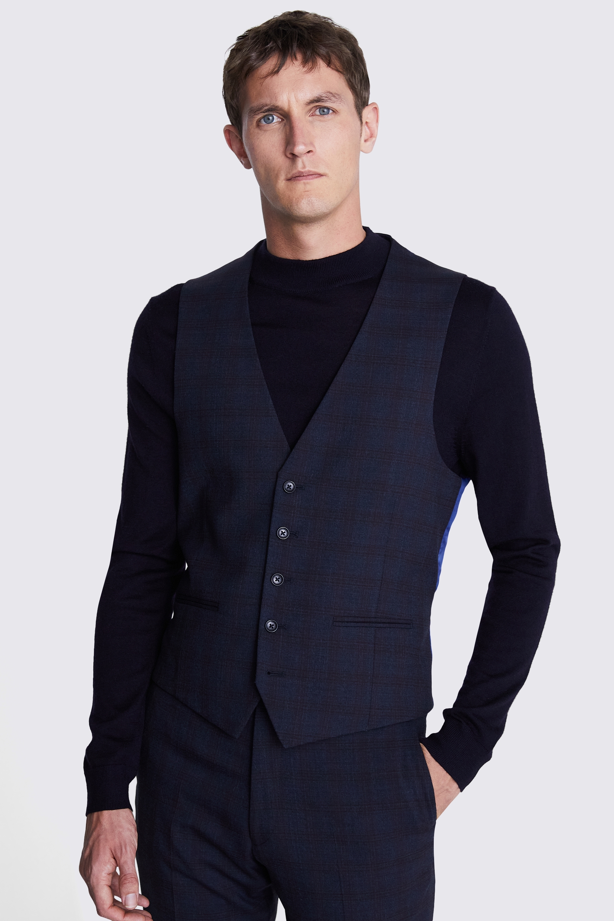 Tailored Fit Navy Red Check Suit
