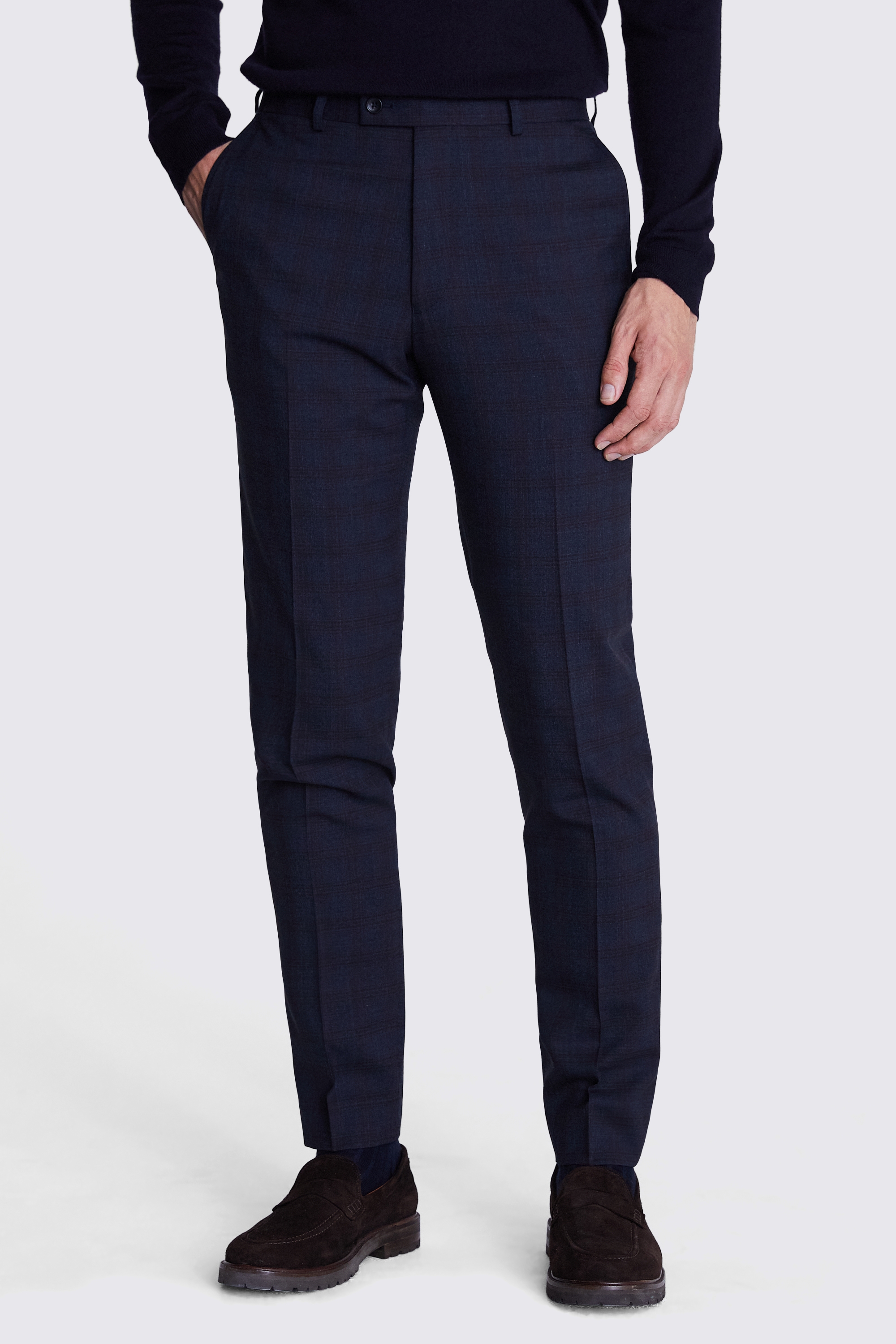 ladies navy check trousers