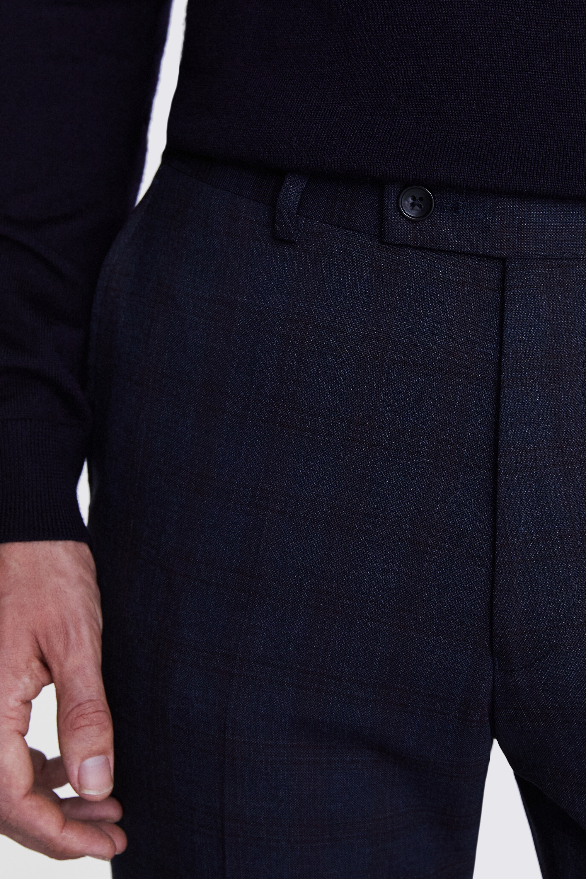 Tailored Fit Navy Check Trousers