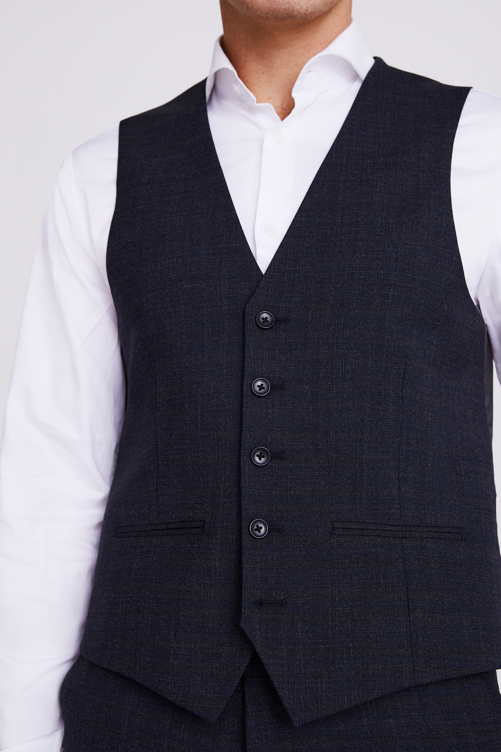 Tailored Fit Charcoal with Navy Check Waistcoat