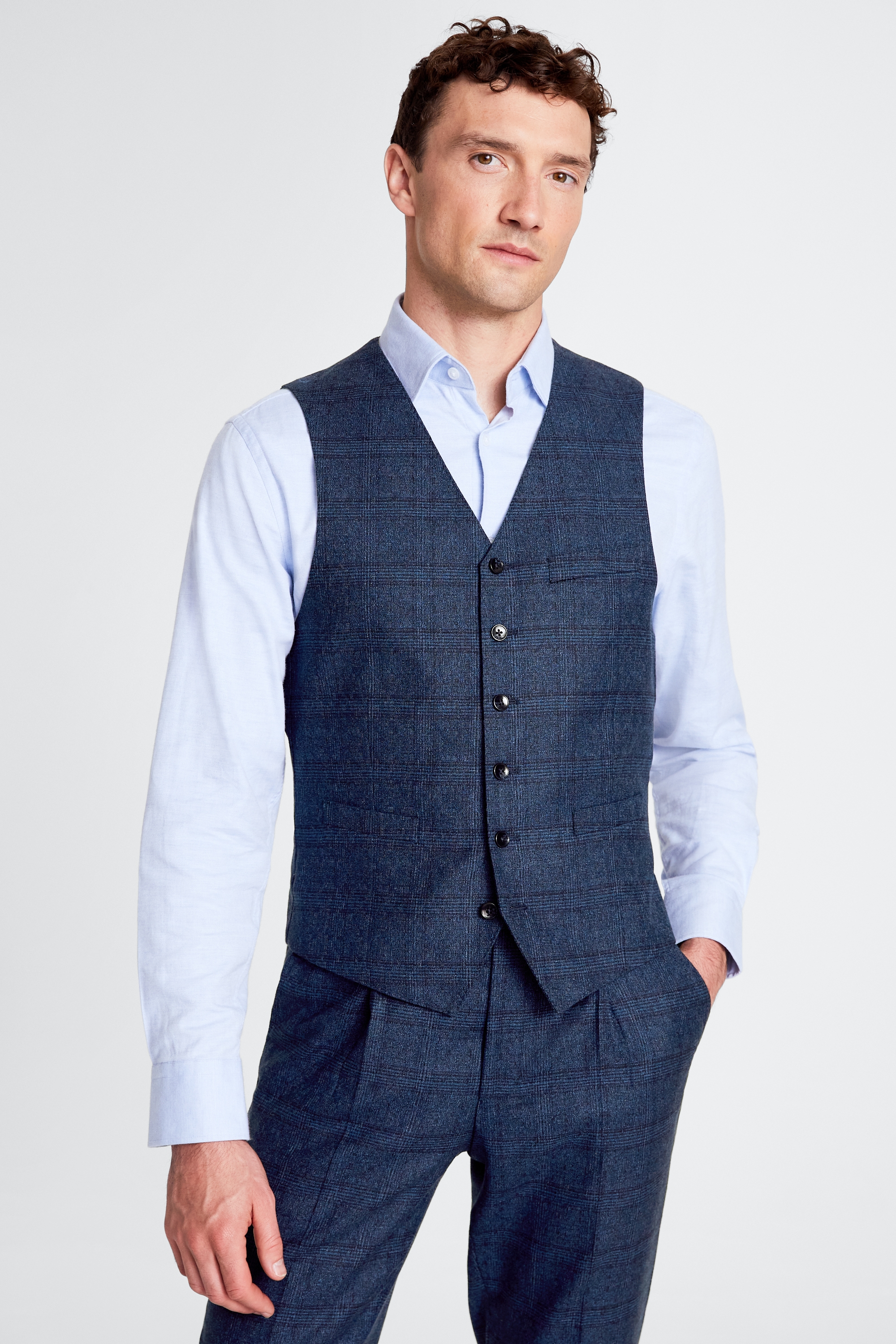 Slim Fit Blue Check Waistcoat | Buy Online at Moss