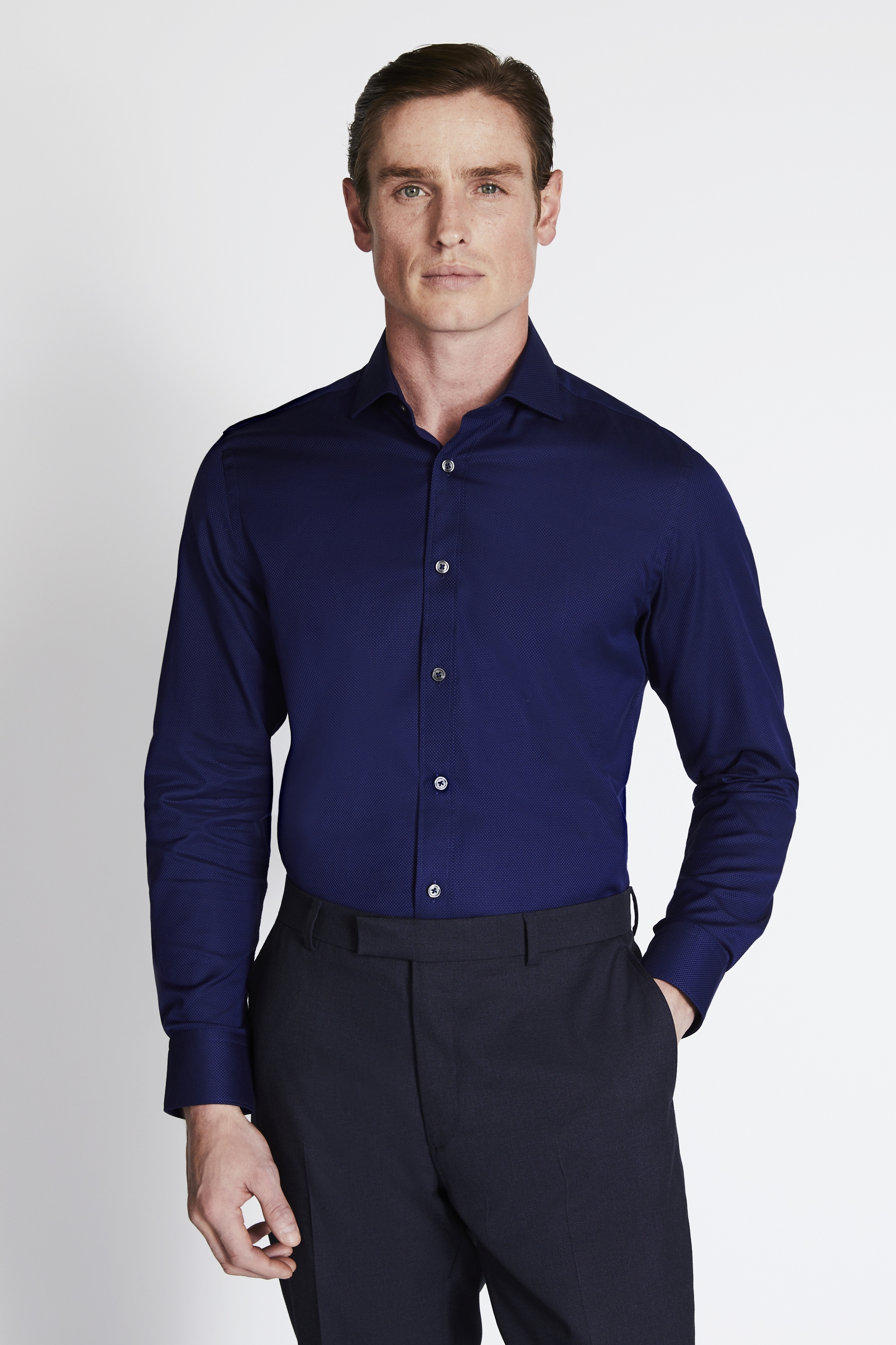 Tailored Fit Midnight Blue Single Cuff Alfeo Dobby Shirt | Buy Online ...
