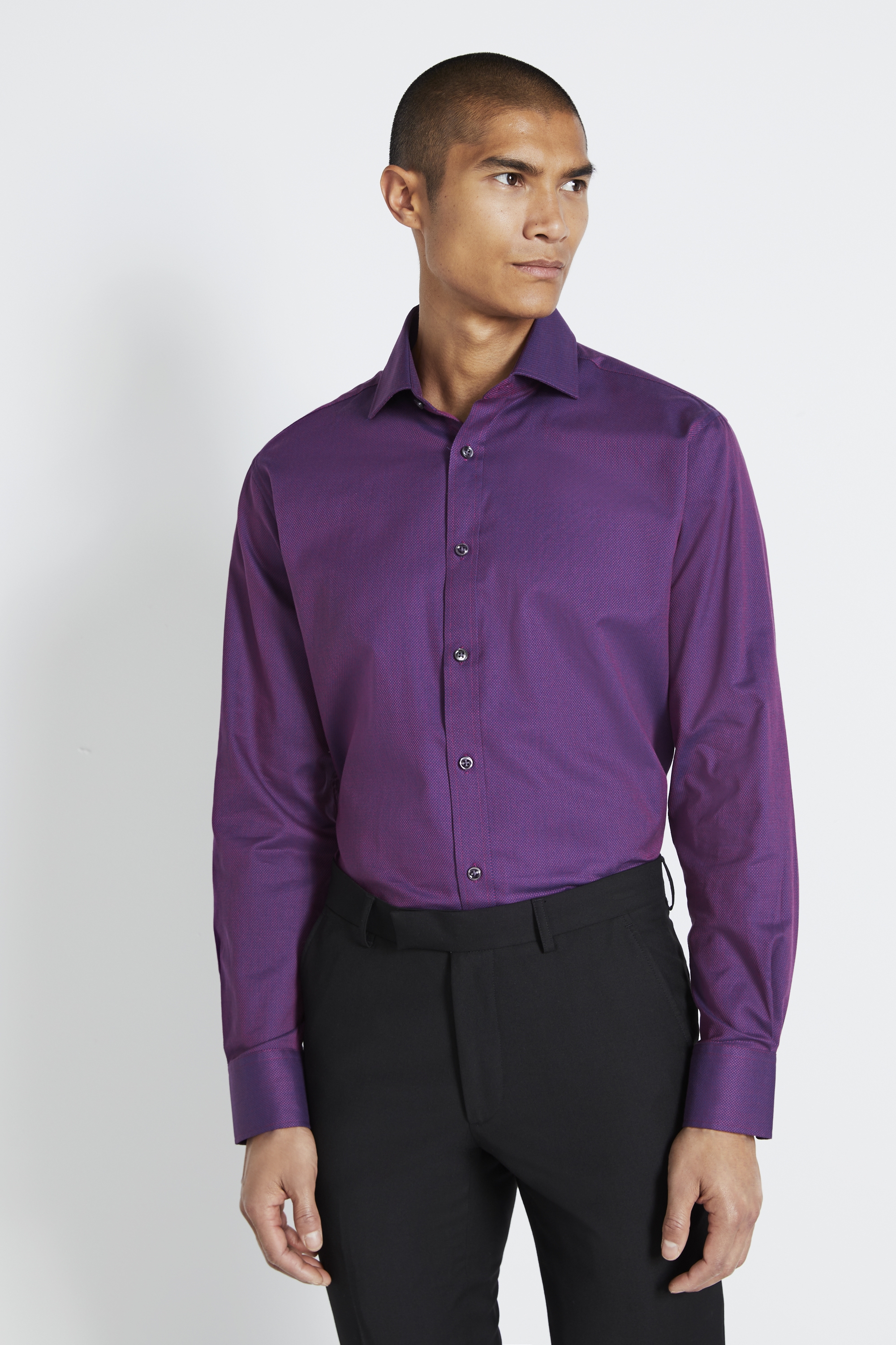Regular Fit Single Cuff Berry Dobby Shirt