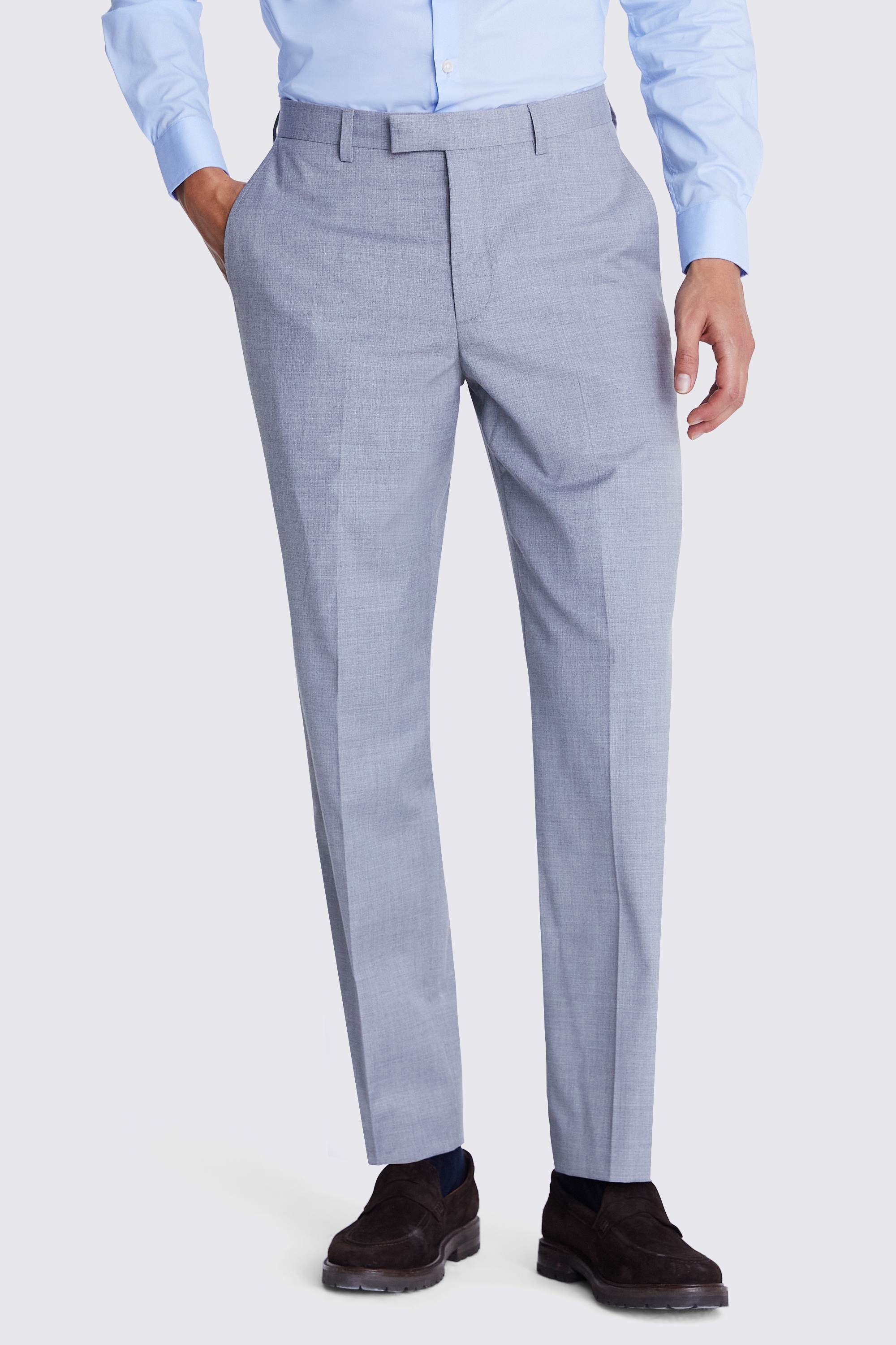 Regular Fit Light Grey Stretch Trousers | Buy Online at Moss