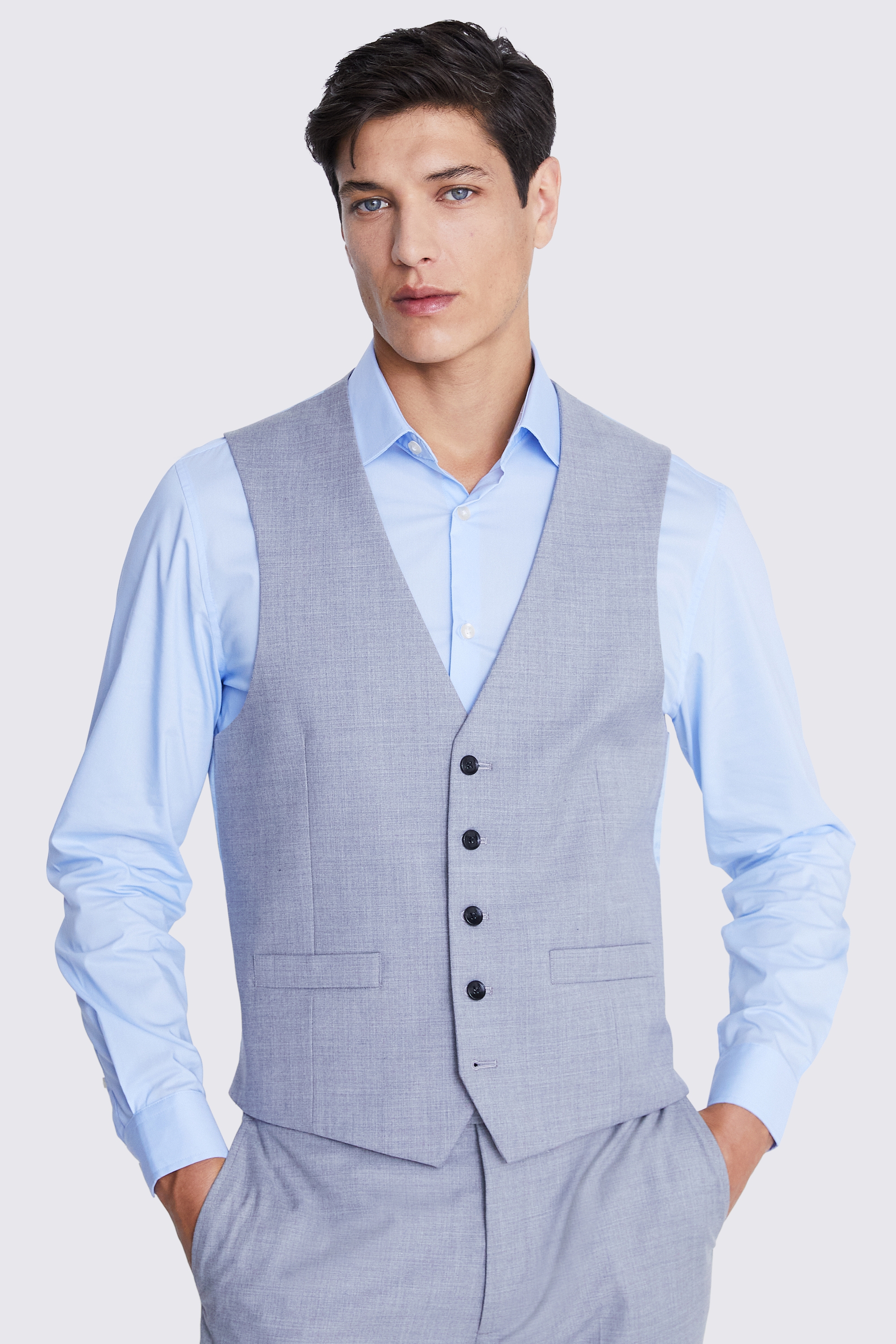 Regular Fit Light Grey Stretch Waistcoat | Buy Online at Moss