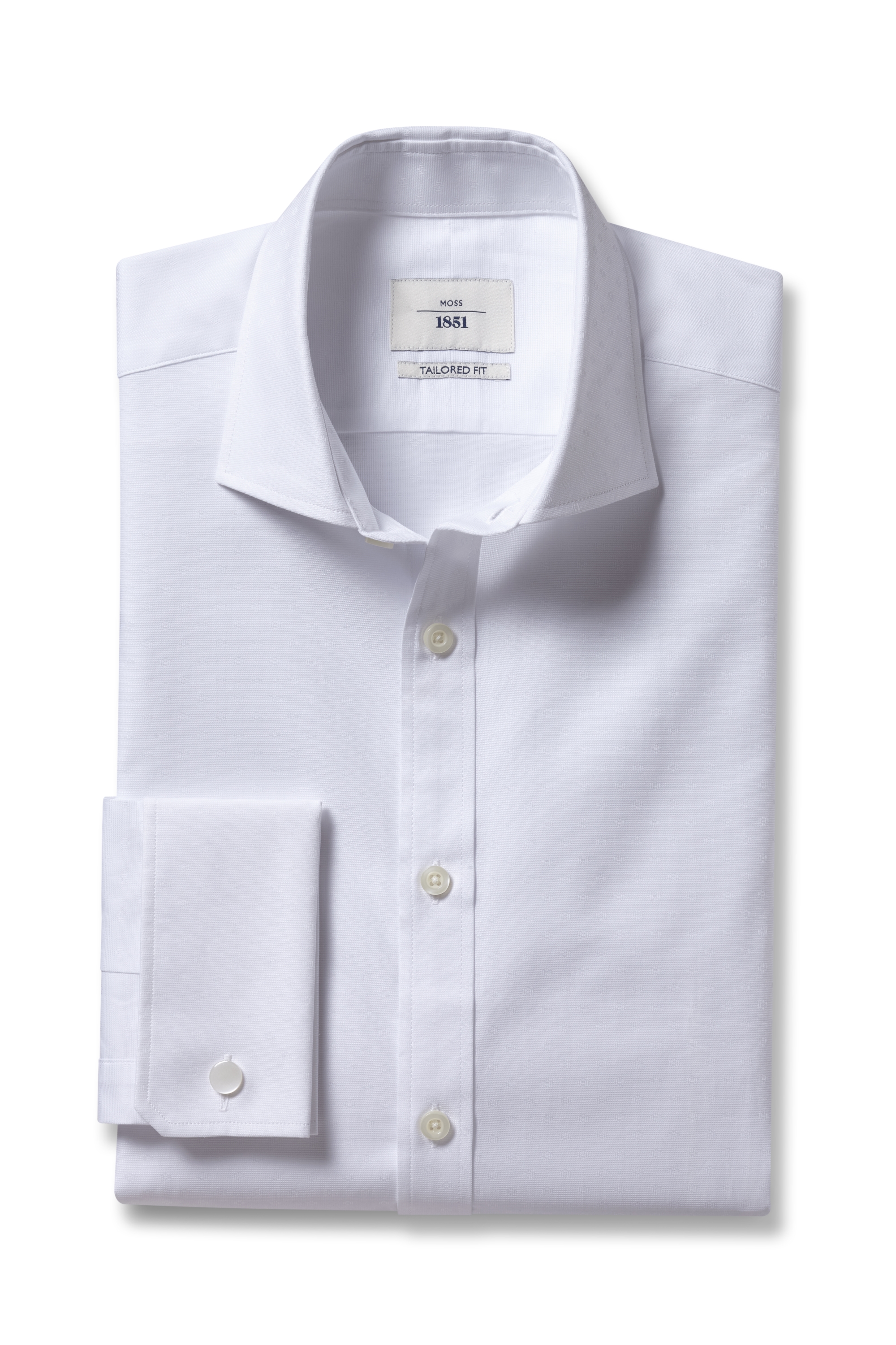 Tailored Fit White Dobby Double Cuff Shirt | Buy Online at Moss