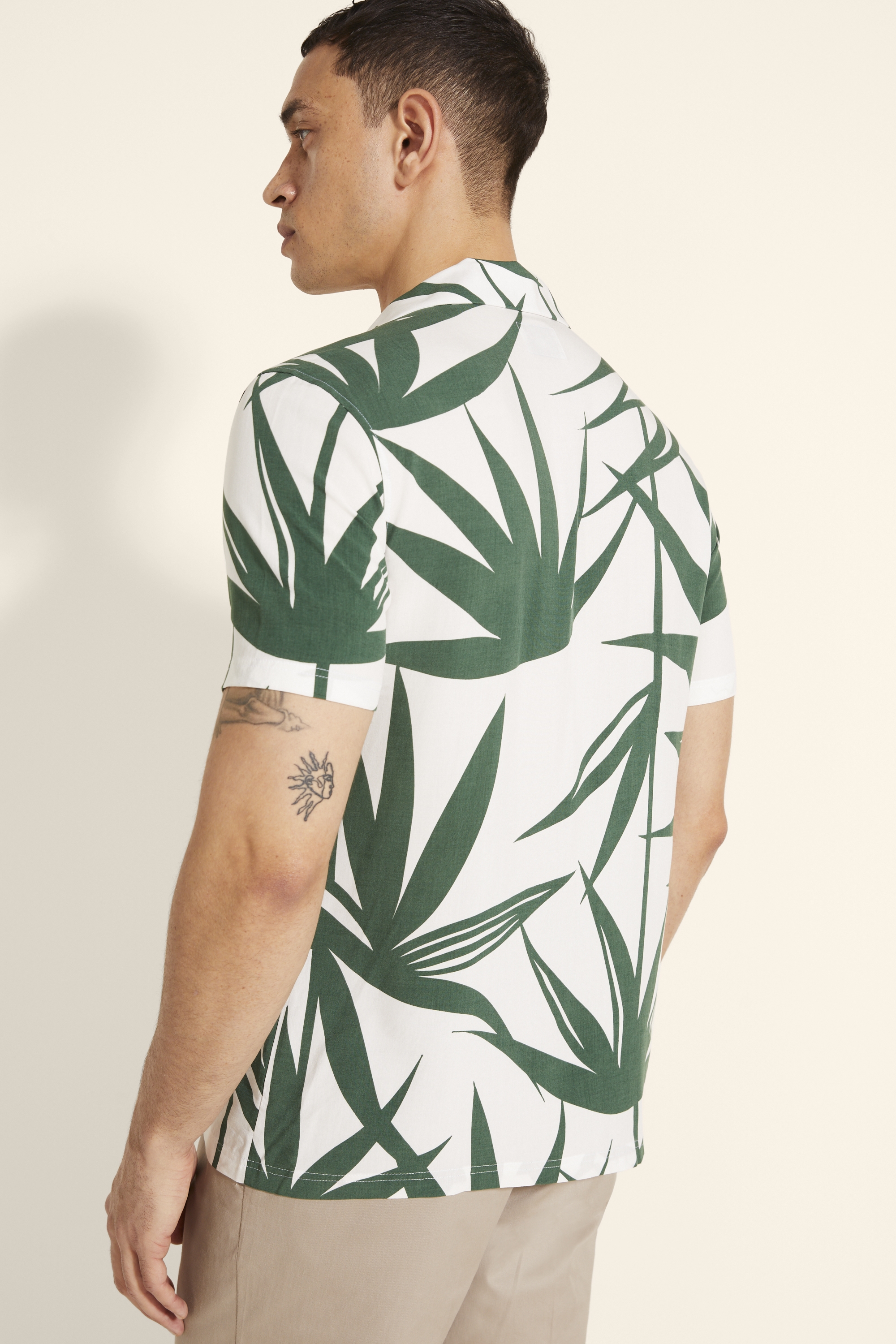 Slim Fit Green Bamboo Print Short Sleeve Shirt | Buy Online at Moss